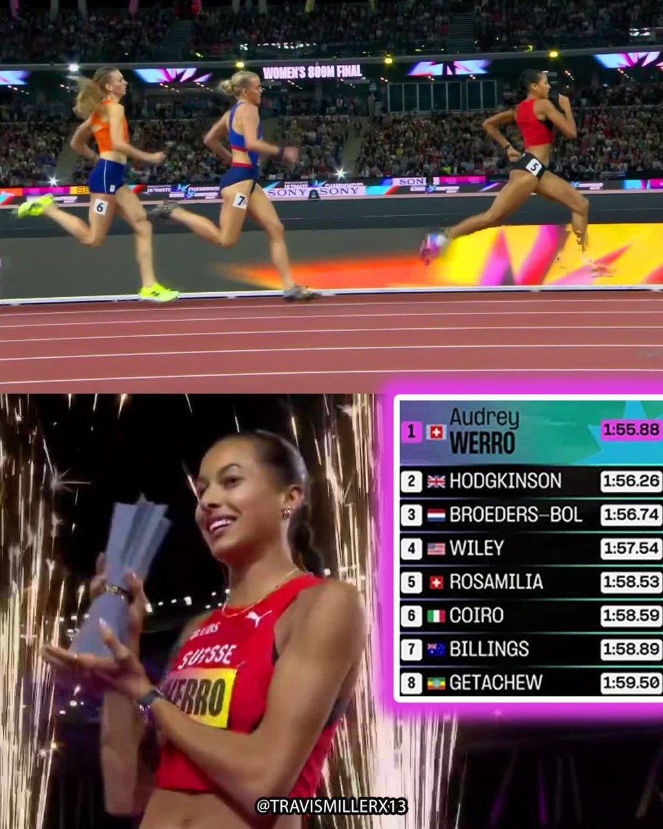 travismillerx13's tweet photo. 🇨🇭Audrey Werro wins the Ultimate Championship 800m in 1:55!

🇬🇧Keely Hodgkinson kicks past 🇳🇱Femke Broeders-Bol for the podium places. https://t.co/cipWMT6jNT