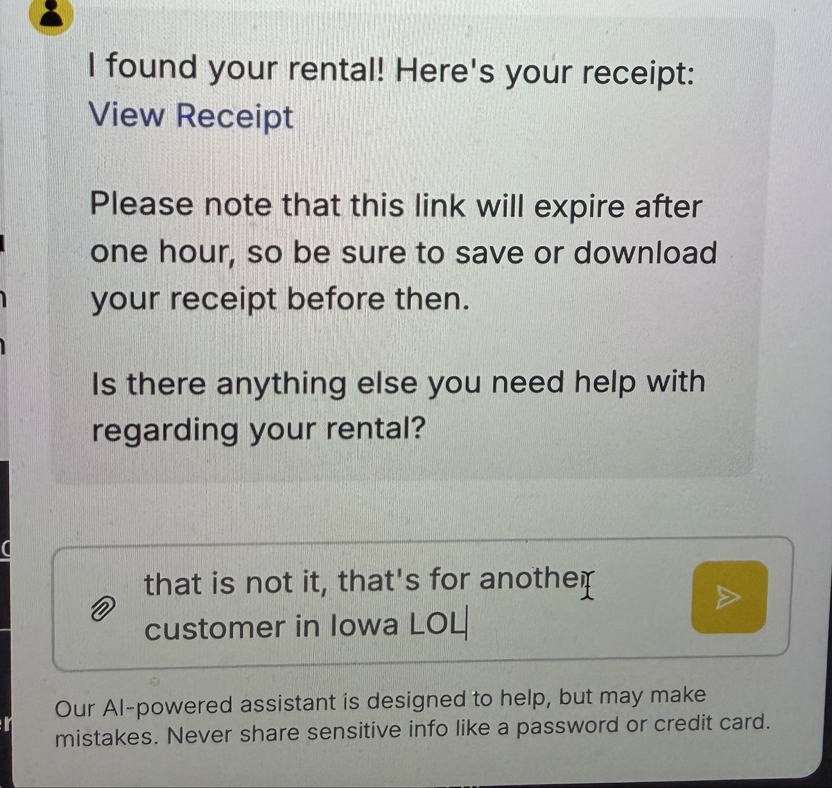 ReefPointCap's tweet photo. I go online give the chat my name and number and it gave me someone else receipt with their PII 😭 https://t.co/j5zfnGADto