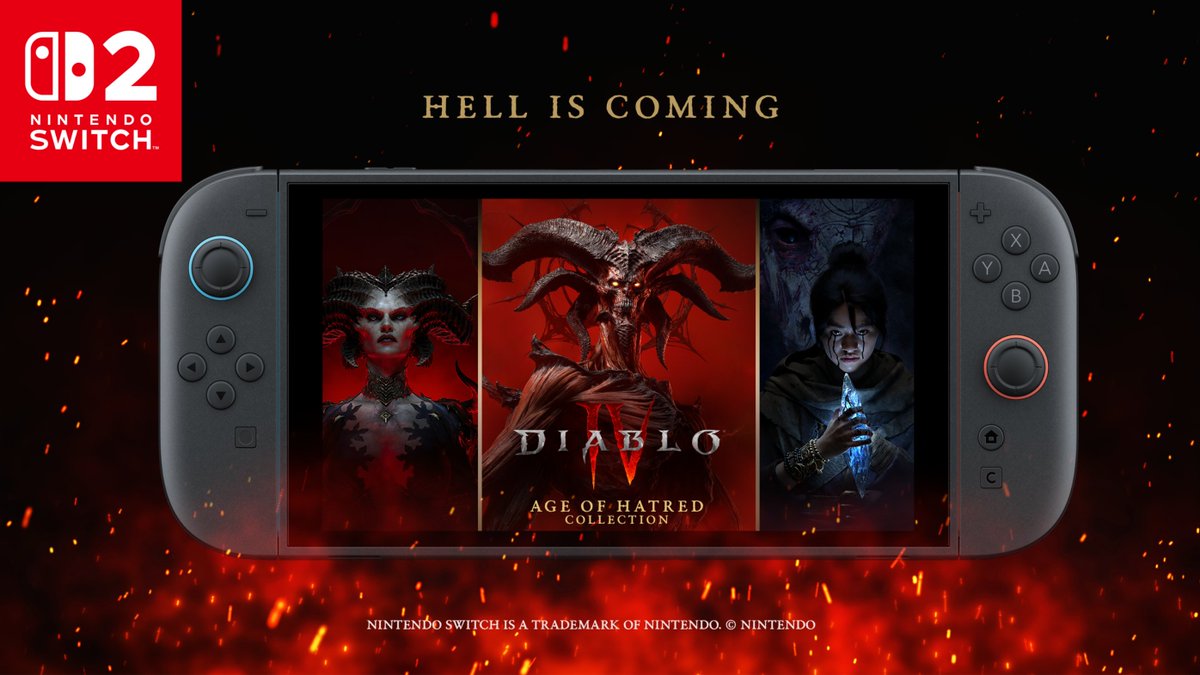 Diablo's tweet photo. New platform. Same Hell.

Diablo IV is coming to Nintendo Switch™ 2 .

Welcome to Sanctuary, Wanderer. https://t.co/VazoZHT8EA
