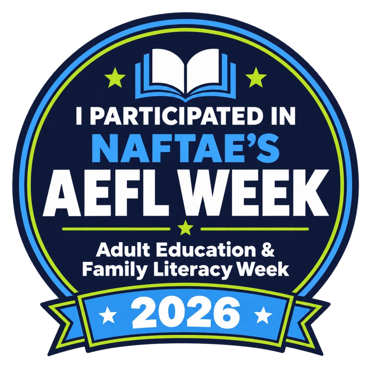 NAFTAE_org's tweet photo. AEFL WEEK MAY BE ENDING, BUT THE ADVOCACY CONTINUES. 💚

Participated in #AEFLWeek2026?

Share your badge. Tell people why adult education matters. Thank those who showed up with you. Keep the conversation going.

Get the badge here: https://t.co/ygBvstCBl9

AEFL Week gives us the spotlight. Advocacy keeps it shining.

#AdultEducation #AdultEdAdvocacy #NAFTAE
@VobornikErin