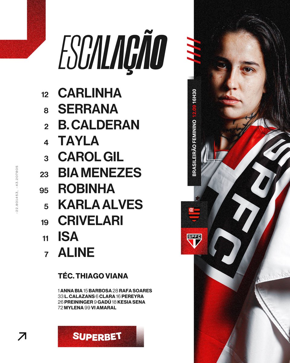SaoPauloFC_Fem's tweet photo. ✍️ O #FutebolFemininoTricolor está escalado para o Brasileirão! 

⚽️ Flamengo x São Paulo
🏟️ Luso Brasileiro
📍 Rio de Janeiro (RJ)
⏰ 16h30
🏆 Brasileirão (Semifinal - ida)

📺 Globo, SporTV e GE TV

🎟️ Entrada gratuita 

#VamosSãoPaulo 🇾🇪 https://t.co/389EZd04jU