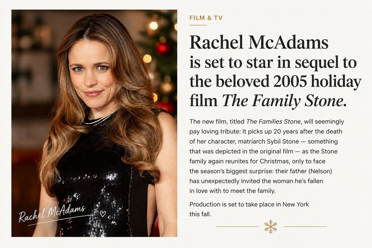 cdhq2's tweet photo. Rachel McAdams To Star In "The Family Stone" Sequel
#RachelMcAdams https://t.co/cdXa67O97N