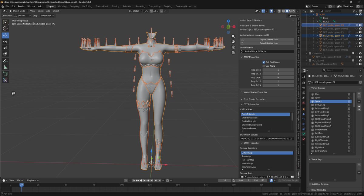 Moonling14's tweet photo. After about 4 years of off and on work and reverse engineering I'm finally able to release a custom model tool for God Eater 3. 

This is a Blender Plugin able to both import and export fully working models. 

Check it out here:
https://t.co/vSqOzxVlBf https://t.co/NFt3h6MjkG
