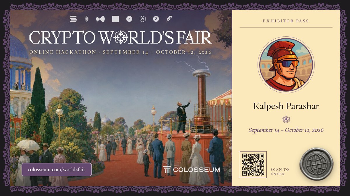 KalpeshParashar's tweet photo. I'm building in the Crypto World's Fair Hackathon by @colosseum!

Join here: https://t.co/V1lQ654pWI https://t.co/8PM8oMp8dr