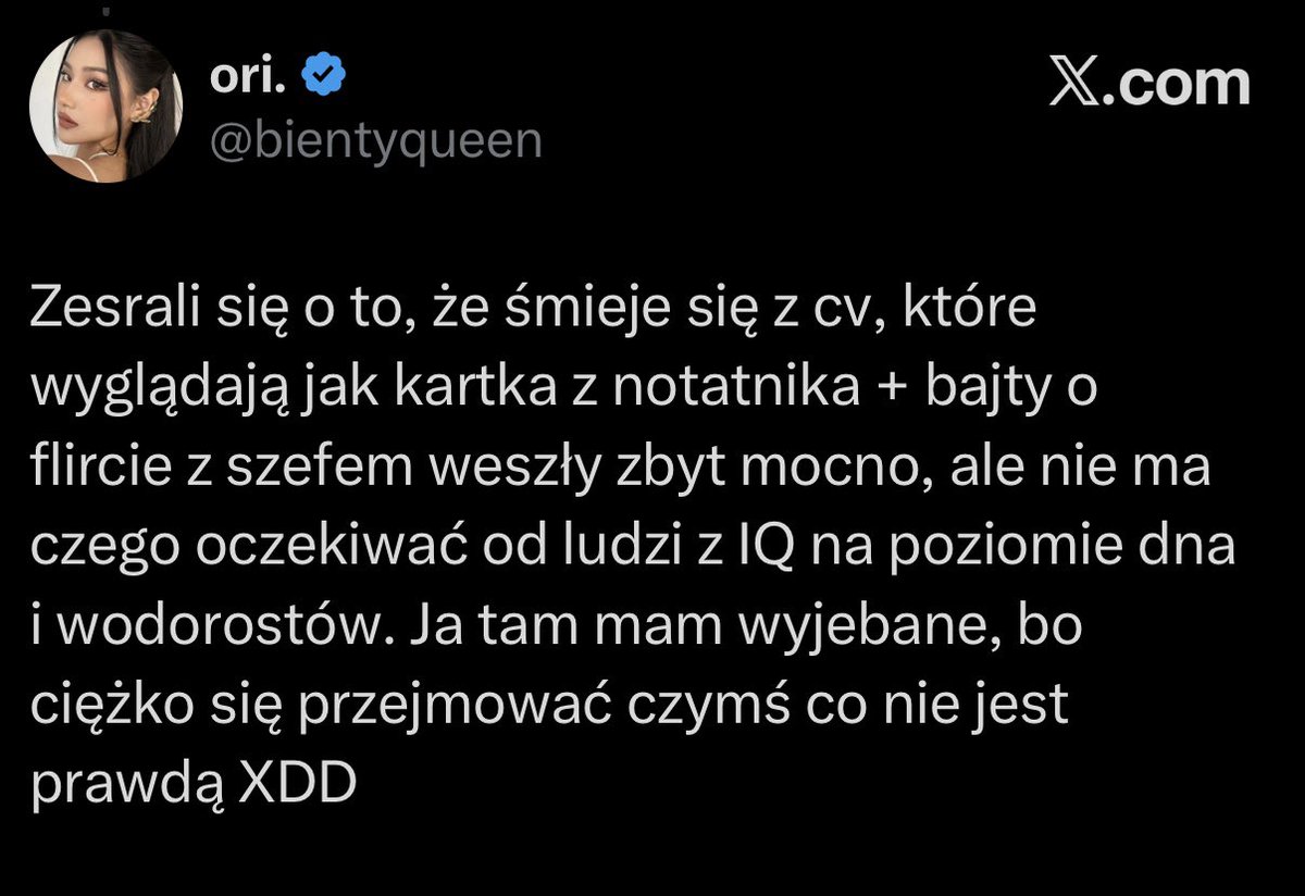 morbibss's tweet photo. beke mam z tego, że jak wyszło, że to zwykła dziwka co rucha się z szefem dla większego sianka to nagle wszystko to żarty https://t.co/LiyeDGJvlq