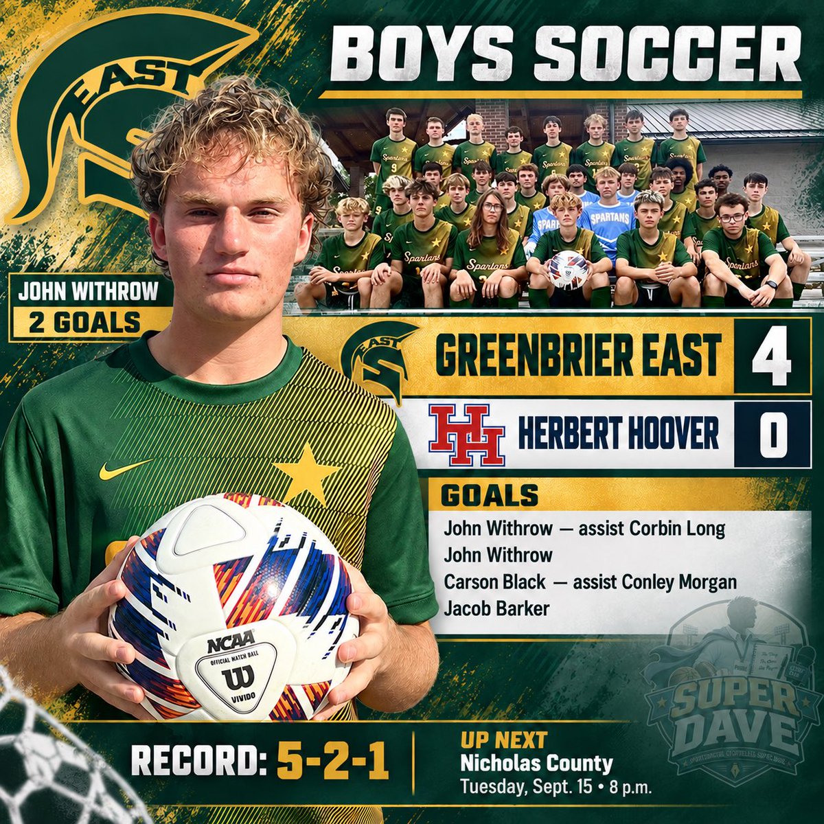 sddsports's tweet photo. Prep Soccer ⚽️ 
Greenbrier East 4, Herbert Hoover 0
John Withrow two goals https://t.co/LSuygyZUtN