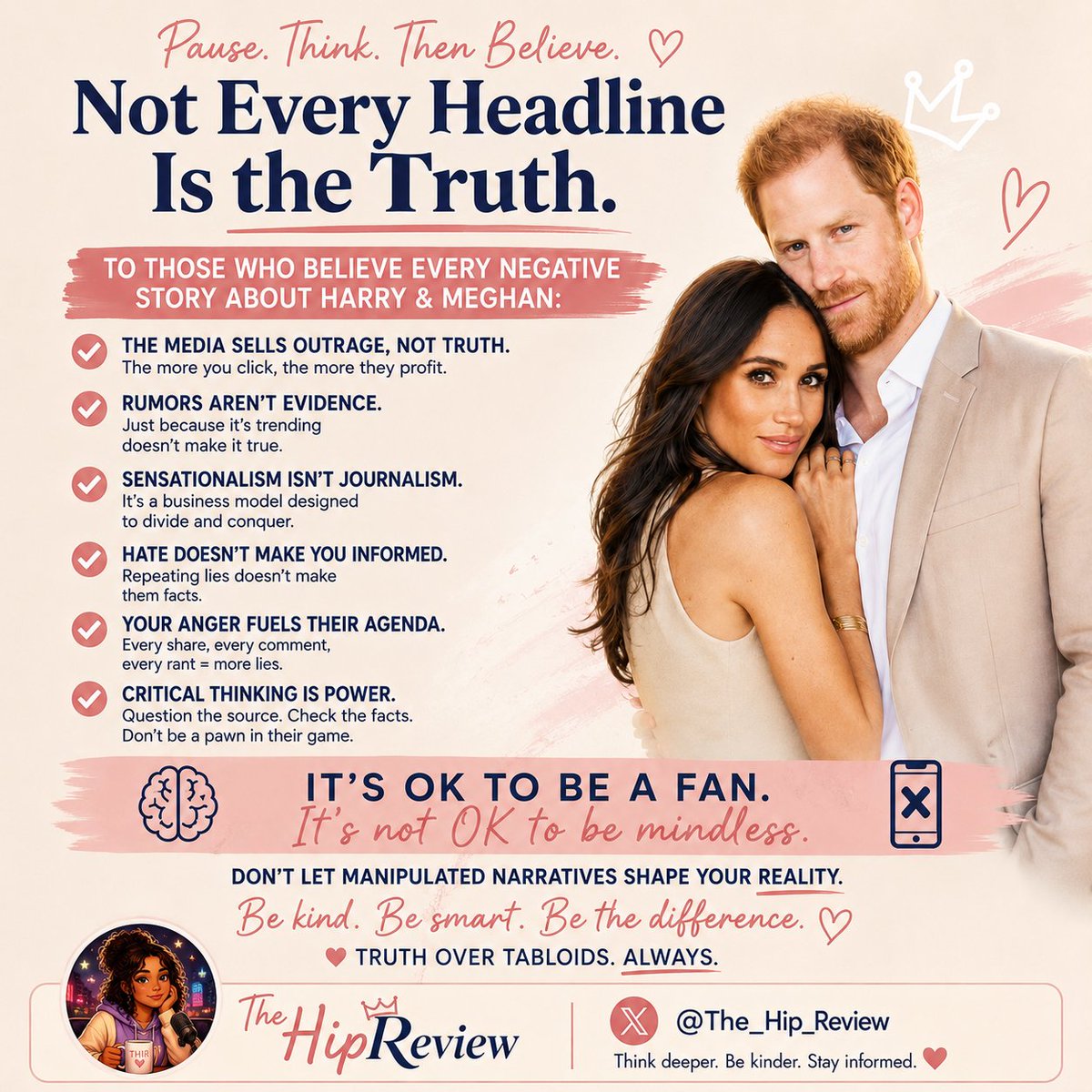The_Hip_Review's tweet photo. Tabloid Claims Meghan Markle to Narrate Diana Documentary
#PrinceHarryandMeghan #PrinceHarry #Meghan #MeghanSussex #MeghanMarkle #Sussex #FactsMatter #TheHipReview #CheckTheFacts #TruthOverNoise #MediaLiteracy #CriticalThinking https://t.co/cwDqJnS8B4