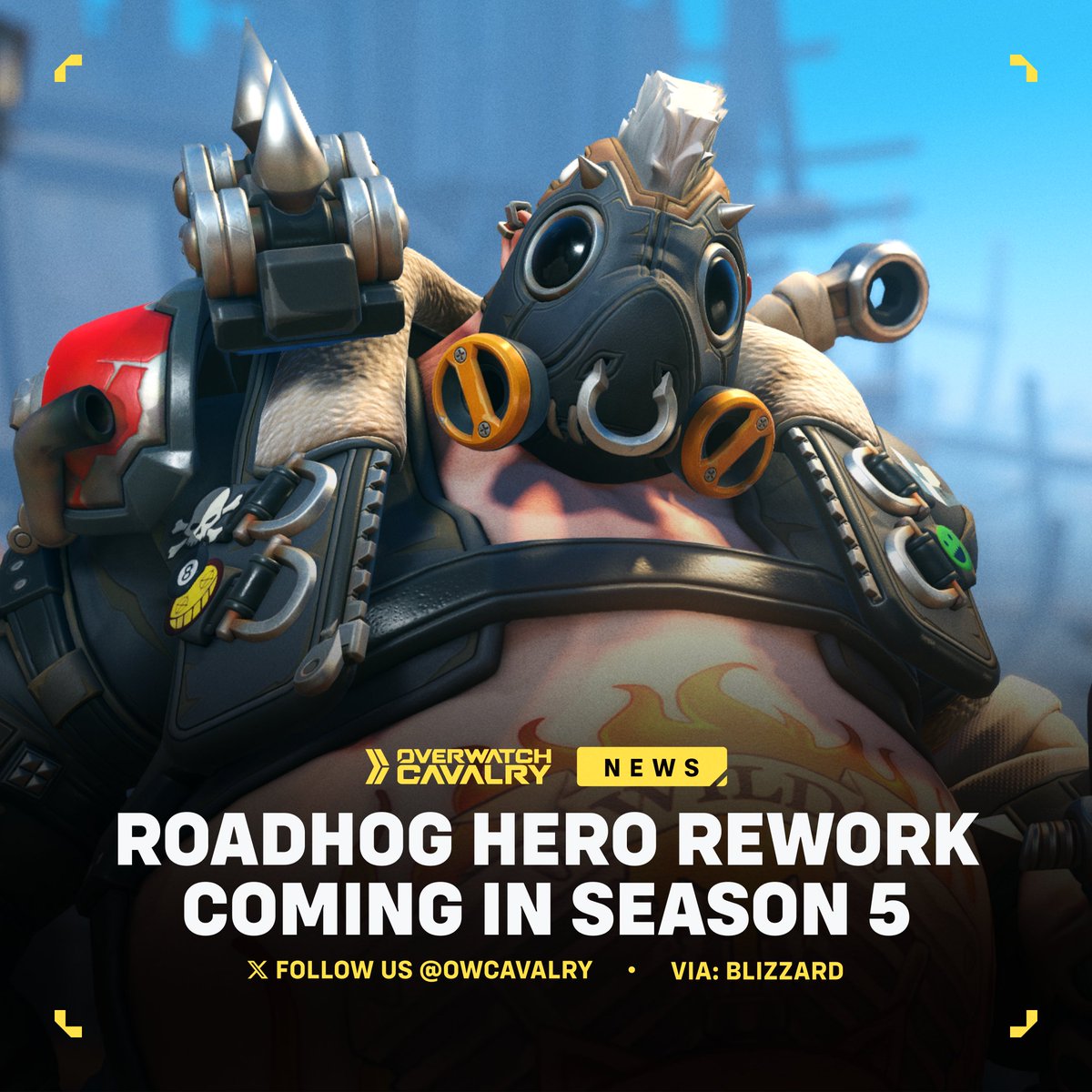 OWCavalry's tweet photo. Roadhog is set to receive a rework in #Overwatch 🐽

While more details were not revealed, Blizzard mentioned that he will be able to support his team more.

🗓️ Available in Season 5. https://t.co/QvqiLETmJ1