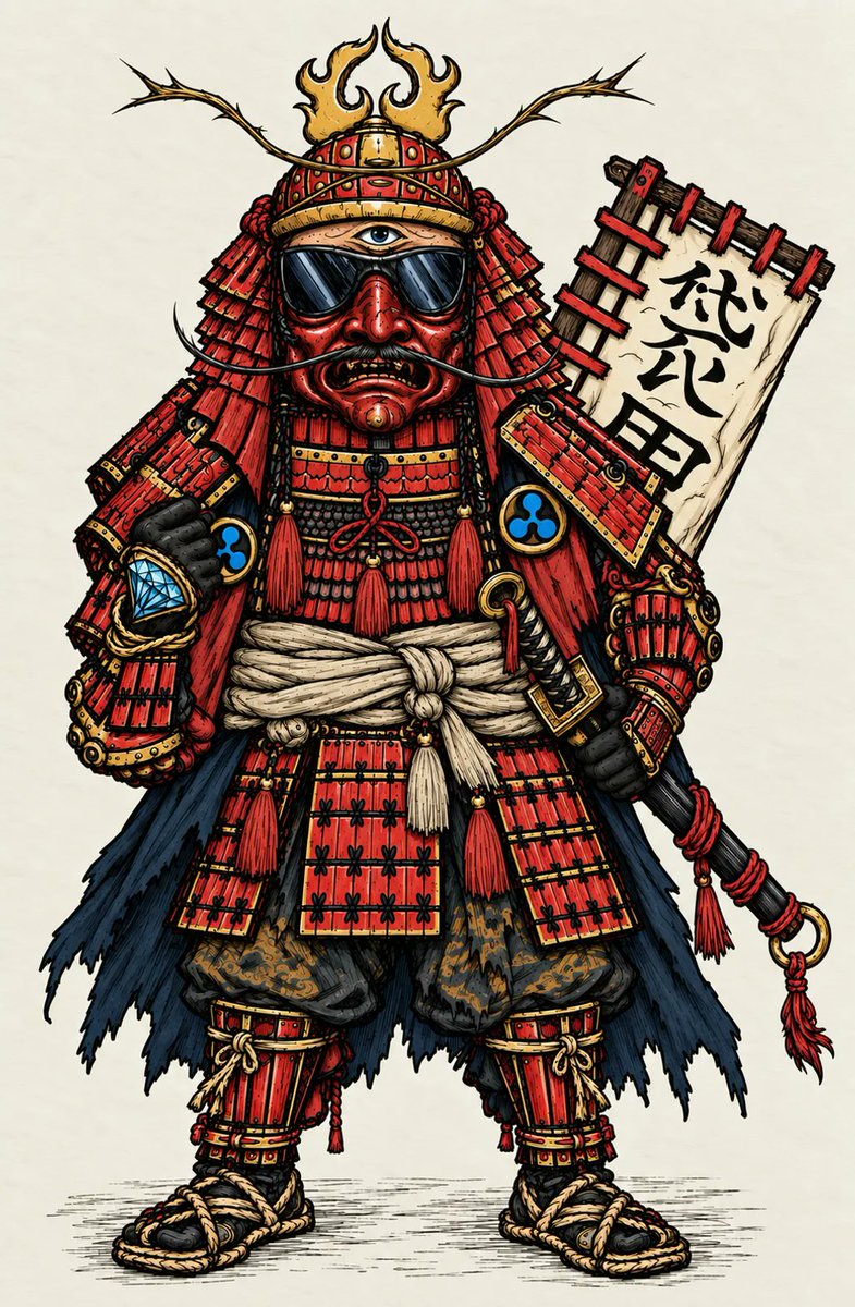 MuseForge434's tweet photo. While waiting for the original 1/1 Fukuro Jinbutsu (BagMan) illustration NFT to show up I'm pleased to announce that the limited #Flare #Samurai series is open and available to mint!
Inspired by #XRPBags and his song #FlareSamurai
#XRP #XRPArmy #XRPL #NFT
$XRP https://t.co/eN4FPsPjiI