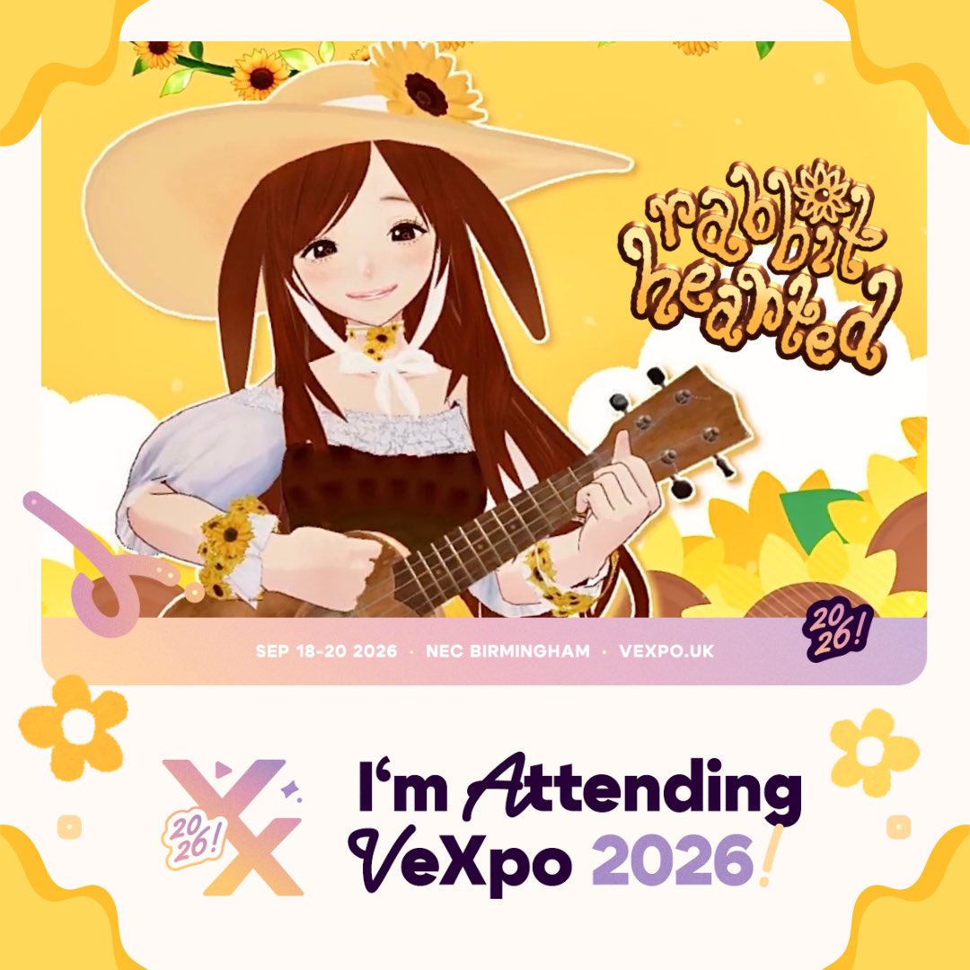 __rabbithearted's tweet photo. i’m going to be at #VeXpo2026 next sunday yay!✨
it’s my first time going to a vtuber convention, i’m super excited! ><

i’ll be cosplaying as myself and giving out free stickers &amp; cards so feel free to ask for one!🌻👒

(i probably won’t take pictures with anyone though, sorry!) https://t.co/cSmeYYcw0G