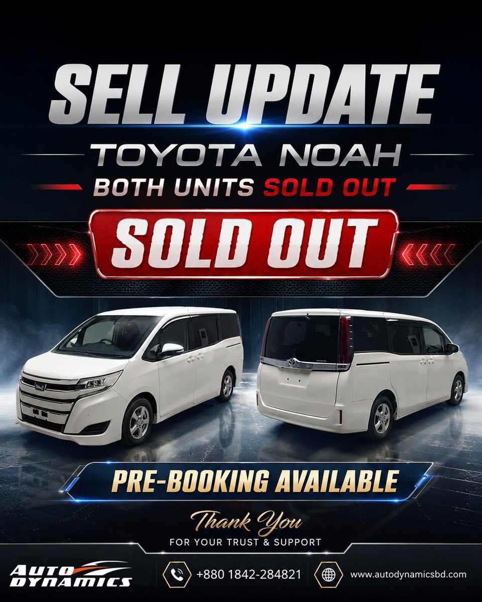 CandraBransvm's tweet photo. Toyota Noah update: Both units are SOLD OUT. Thank you for your trust and support. Pre-booking is now open for the next Toyota Noah arrival. Auto Dynamics — Japanese Reconditioned Cars
Your trust. Our commitment. https://t.co/m1WgCwgANv