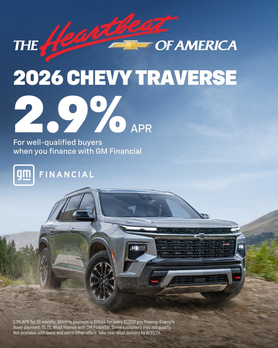 OdisStemp's tweet photo. Room for the whole family. Capability for every adventure. Explore great offers on the 2026 Chevy Traverse. https://t.co/q5JfXA4bSi