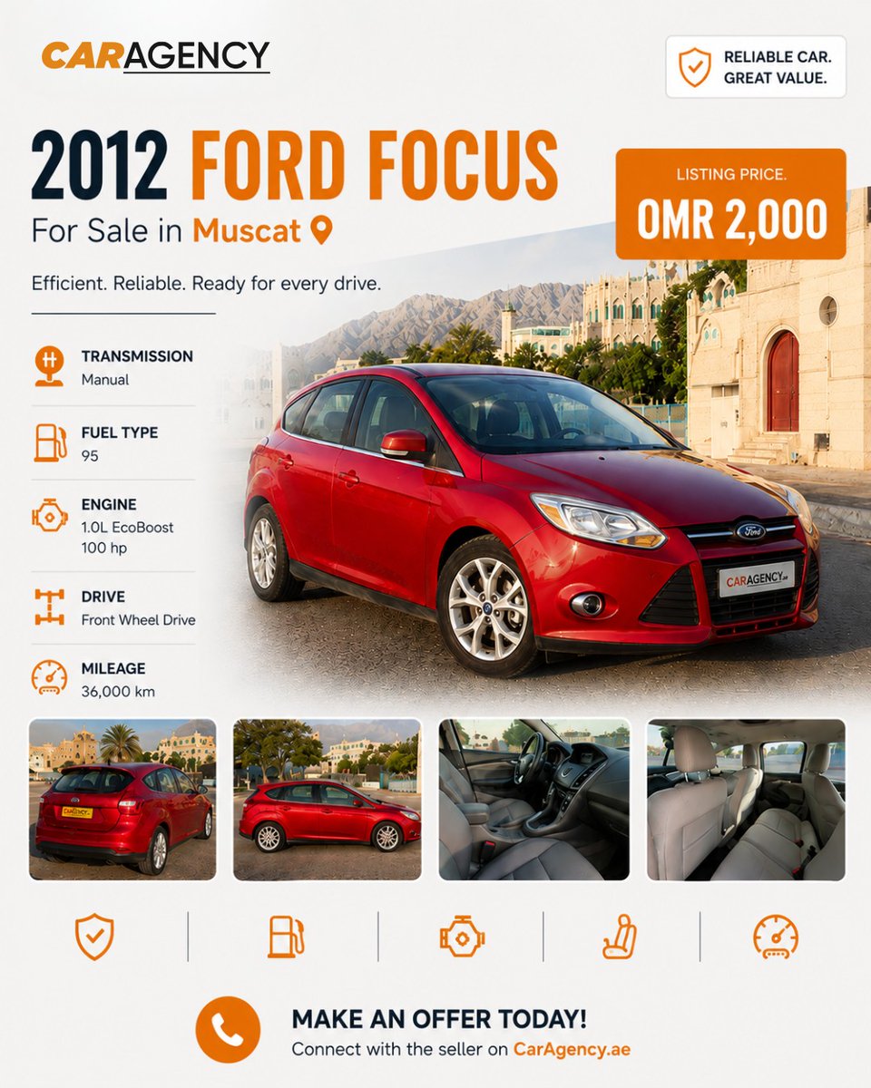 LizethBalwinski's tweet photo. 2012 Ford Focus hatchback: comfort, efficiency, and everyday practicality. Automatic transmission, fuel-efficient performance, and a comfortable interior. A dependable used car offering great value in Muscat, Oman. https://t.co/BIOTDUBFhu