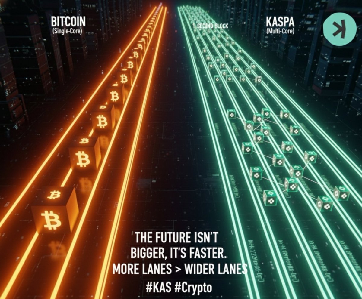 KaspaLayerOne's tweet photo. Ever wonder why we never went past 64-bit? Because going bigger wasn't the answer. We multiplied instead.
​Bitcoin's still betting on bigger.
Kaspa already made the bet everyone else will make eventually.
#Kaspa $KAS https://t.co/FSSPnWGIes