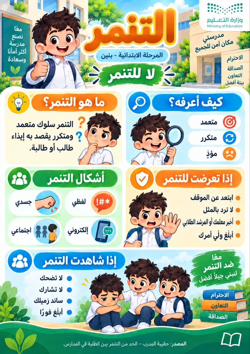 ershad2016's tweet photo. نظراً لما يمثله برنامج رفق والوقاية من التنمر من أهمية كبيرة في دعم البيئة المدرسية الآمنة، وتعزيز الجوانب الوقائية والتربوية لدى الطلبة...
أضع بين أيديكم مجلد برنامج رفق والوقاية من التنمر، على الرابط التالي
 
https://t.co/SF0FQCUtd5
للأستاذ / عقل البقعاوي https://t.co/rN6zmyIFbE