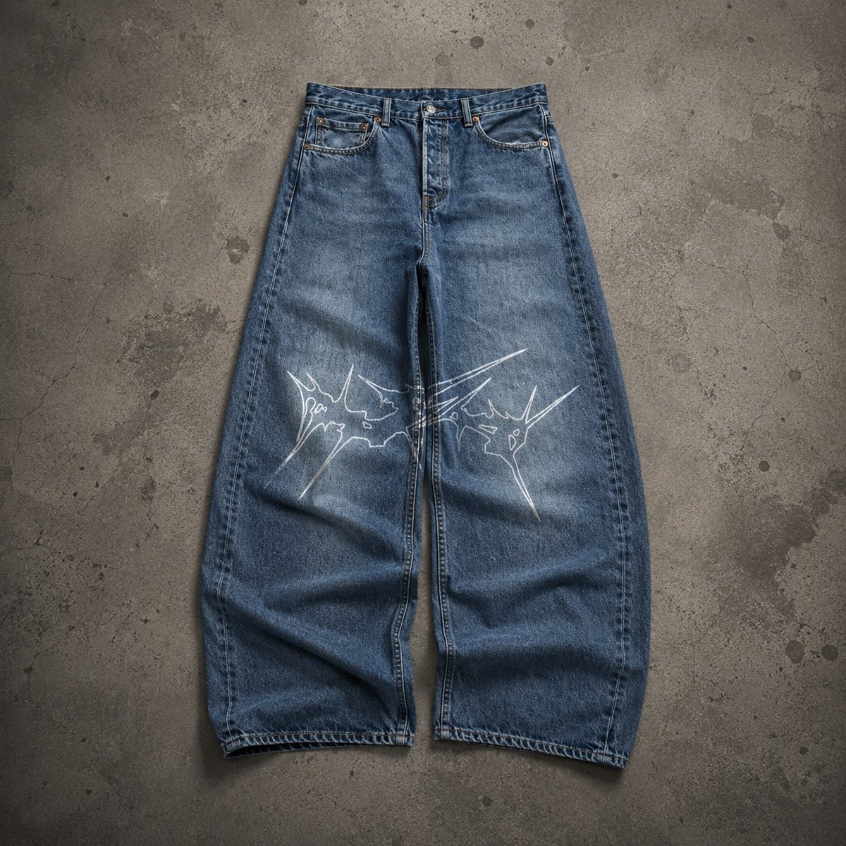 forthylostdays's tweet photo. —WRAITH DENIM PANTS.

*wide leg silhouette. 
*washed blue denim finish.
*signature front graphic.
*classic 5—pocket construction. 
*Metal hardware(button closure &amp; rivet details).
*contrast stitching/relaxed proportions.

NGN 22,999. https://t.co/btppyDrWo6