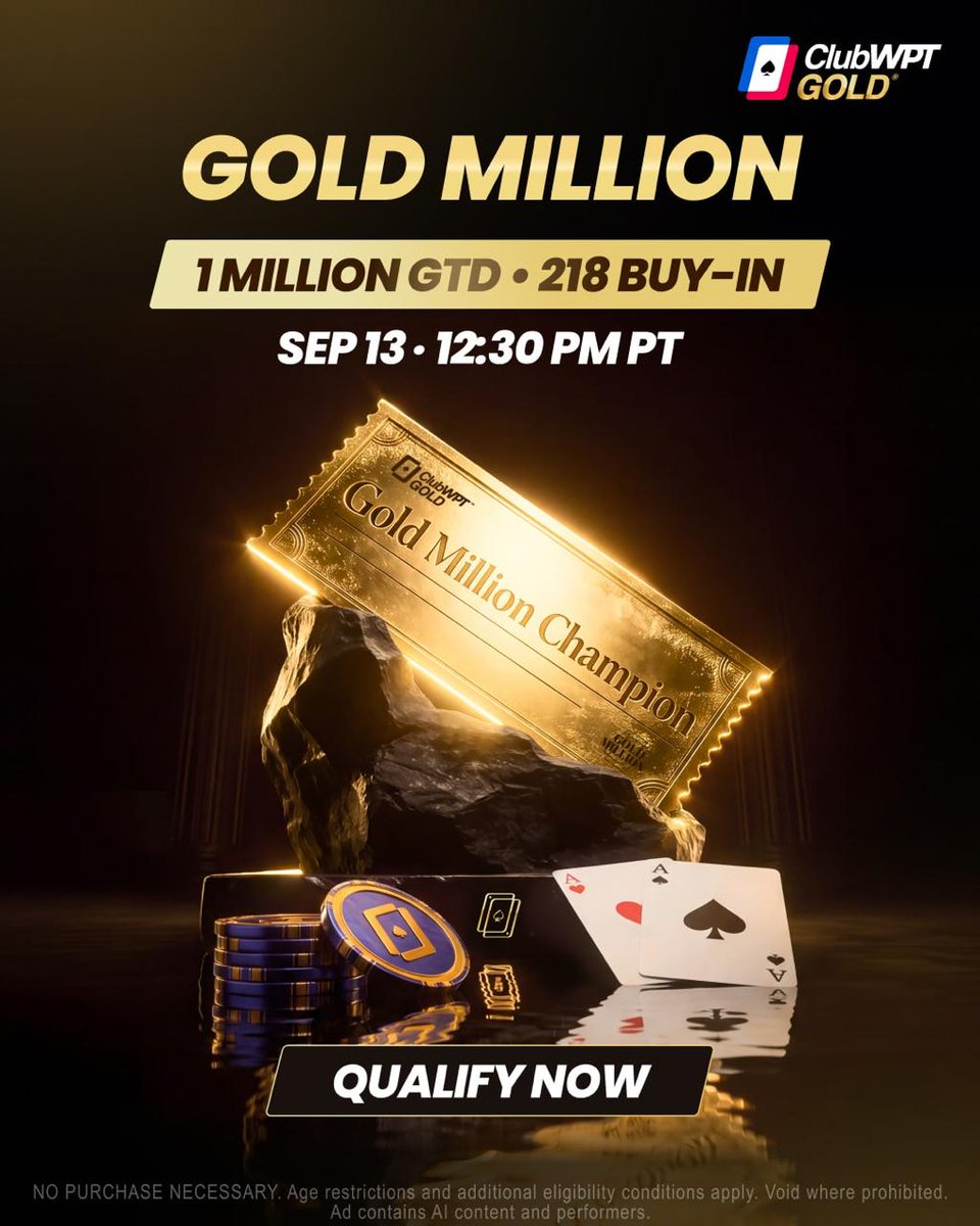 ClubWPTGold's tweet photo. The GOLD MILLION is back tomorrow‼️🏆

To celebrate, we are giving away 3 TICKETS 🎟️

All you have to do is:

1️⃣ Retweet
2️⃣ Reply and tag a friend
3️⃣ Make sure you’re following @ClubWPTGold https://t.co/RaqrkPKMpf