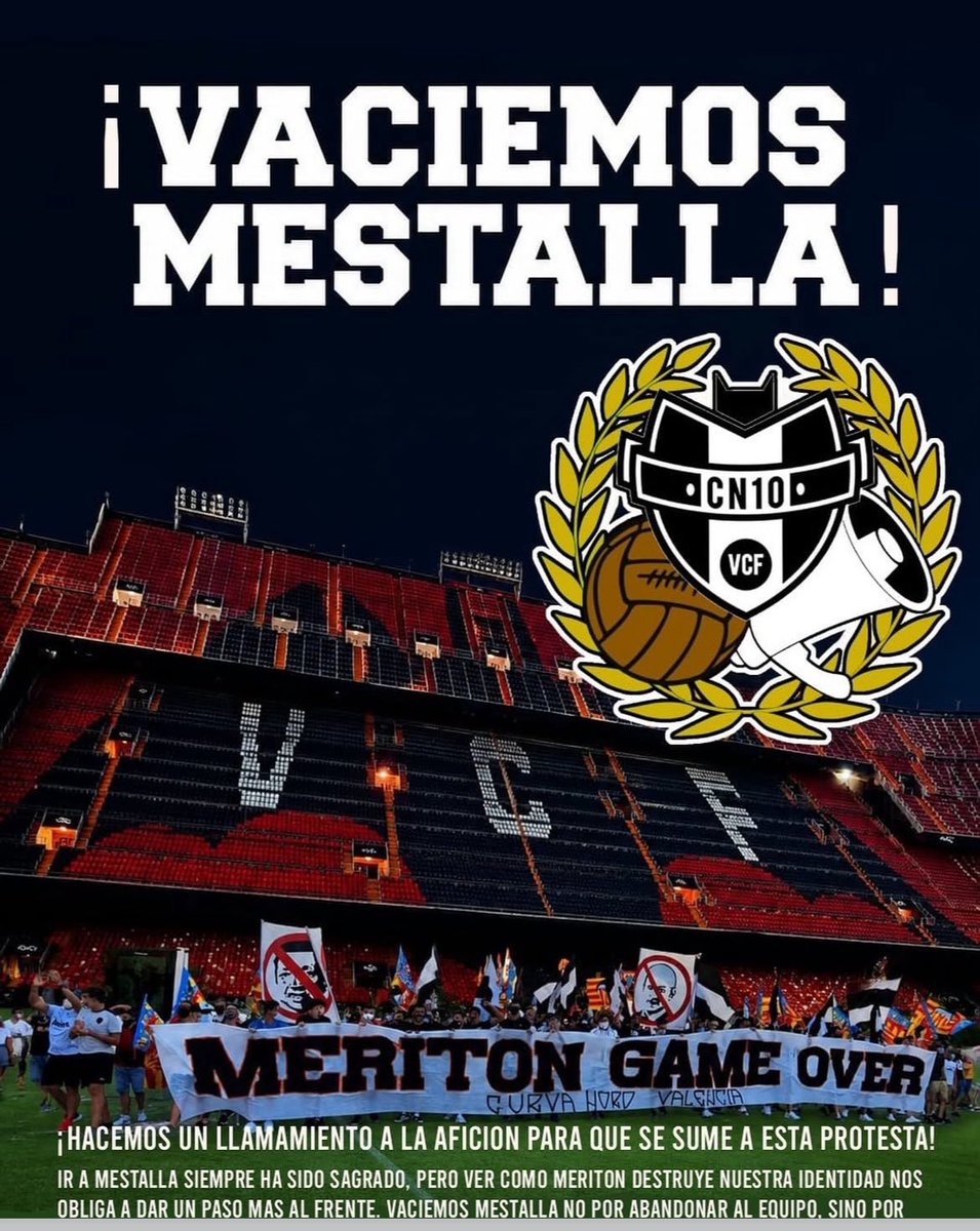 lagrada914's tweet photo. 📰 La Curva Nord 10 no entrará a Mestalla el próximo domingo frente a la Real Sociedad y propone vaciar el campo 🏟️ 

@Radioesport914 https://t.co/DzBmmVdqBU