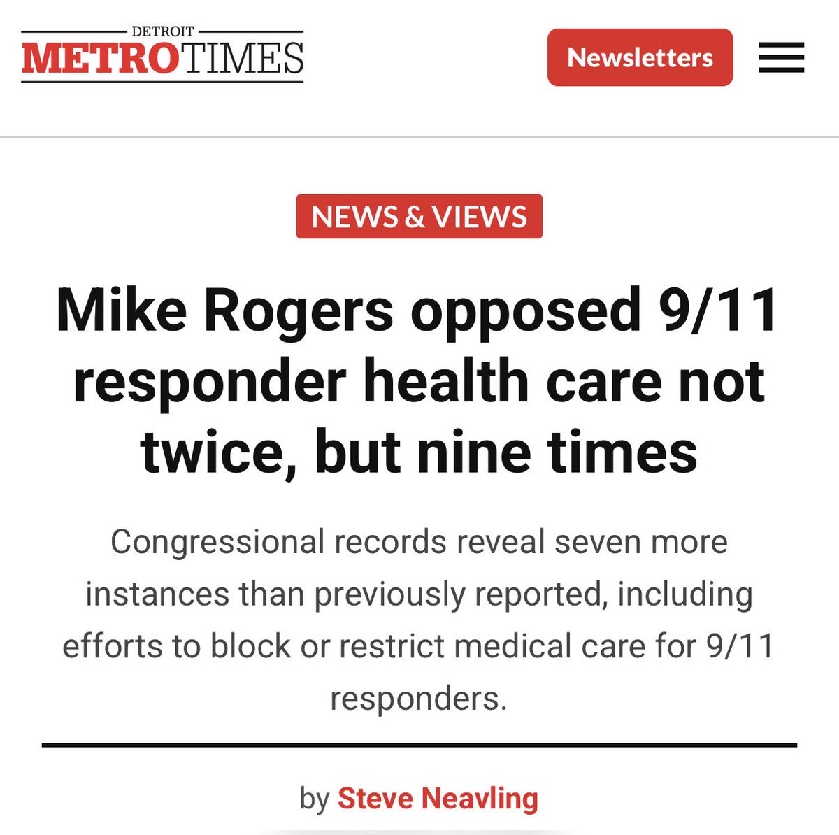 AbdulElSayed's tweet photo. You’re right. Sorry. Turns out you didn’t vote to deny 9/11 first responders healthcare twice. You did it NINE times. https://t.co/I8vUT8fkAH
