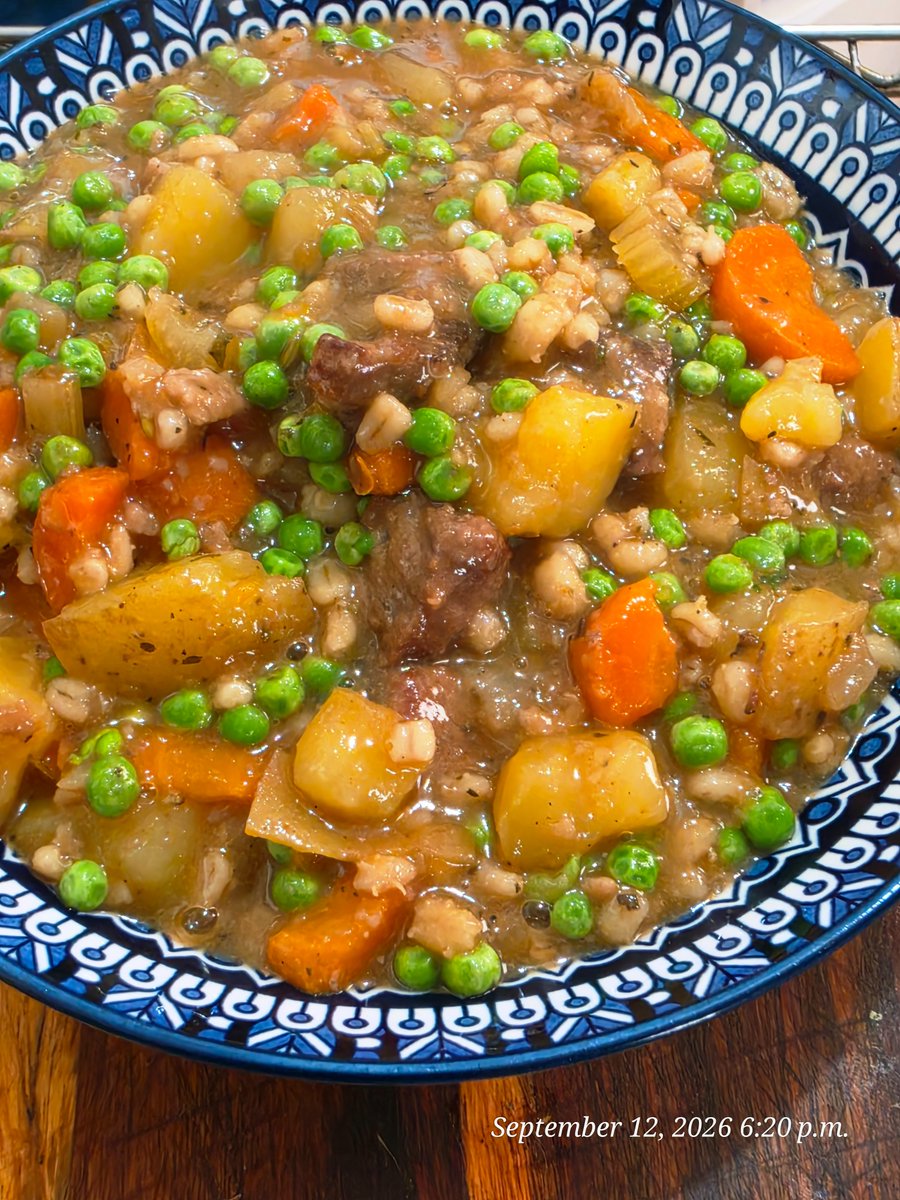 Raix43512345's tweet photo. @c4credit beef and barley stew with carrots, onions, potatoes, celery and peas https://t.co/4ICvUf0nAD