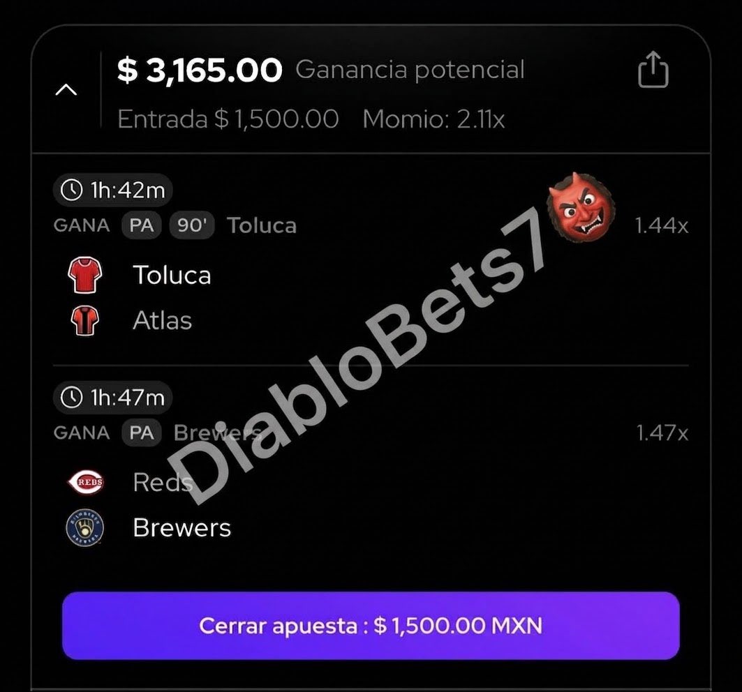 DiabloBets7's tweet photo. Nos vamos con este paso 1 del primer Reto escalera 🪜 $1,500 a $5,000 del Diaaabloooo 👺 y que mejor iniciar con el Diablo de la liga Mx 🇲🇽☝🏻👹☝🏻#TenemosFe Vamos a ganar este primer reto escalera alv 🍀👺 https://t.co/F7emMWdTdq
