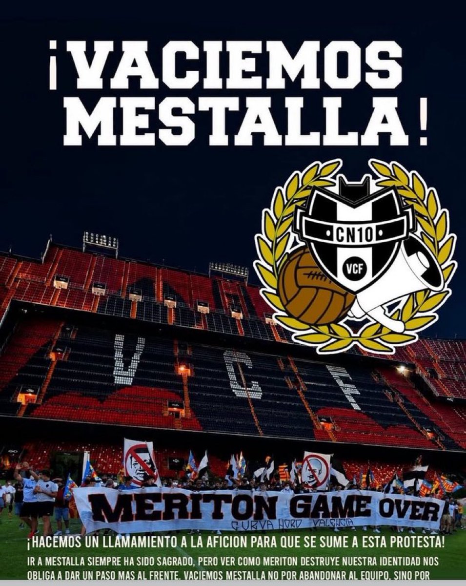Corner_Che's tweet photo. ➡️ La @CN10_VLC propone vaciar Mestalla y no entrará ante la Real. https://t.co/dfsuR1acXL