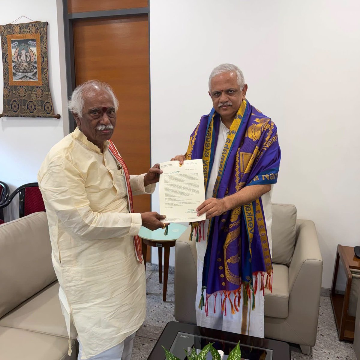 Dattatreya's tweet photo. New Delhi, 11th September 2026.

Shri Bandaru Dattatreya, Former Governor, met Shri B.L. Santosh Ji, National General Secretary (Organisation), BJP, in New Delhi. https://t.co/VlkVRieFM2