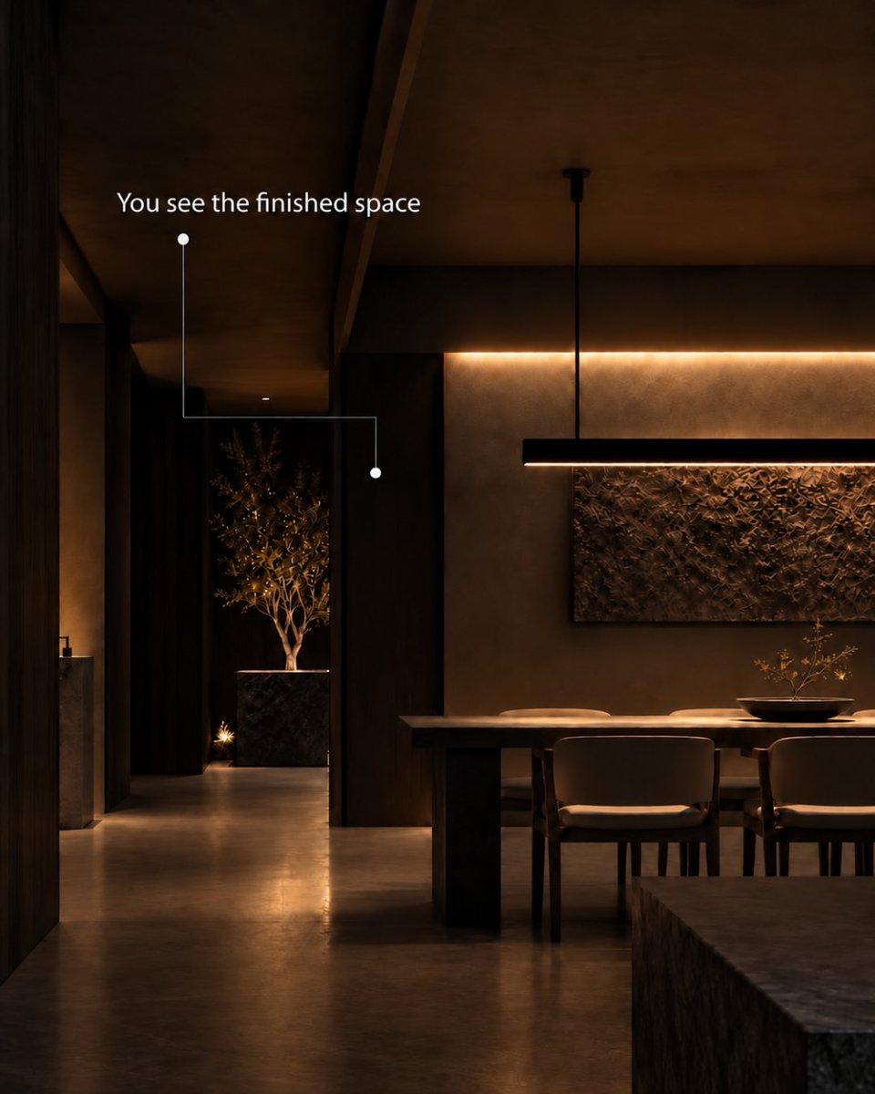 lightcoalya's tweet photo. You see the finished space.

What you don’t see are the decisions behind it.

What stays quiet.
What your eye finds first.

#Alya #LightingDesigners #LightingProfessionals #ArchitecturalLighting #LightingIndustry #LightingTechnology #DesignProfessionals #FutureOfLighting https://t.co/MTqlj3XxAS