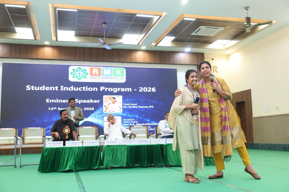 rmk_college's tweet photo. R.M.K. Group of Engineering Colleges proudly hosted an Eminent Lecture as part of the Student Induction Programme 2026–27, organized by the Department of Science &amp; Humanities.

🎙️ Chief Guest:
Ms. Sudha Ramen, IFS
Member Secretary, State Planning Commission, Government of TN https://t.co/wtZTPQlGBB