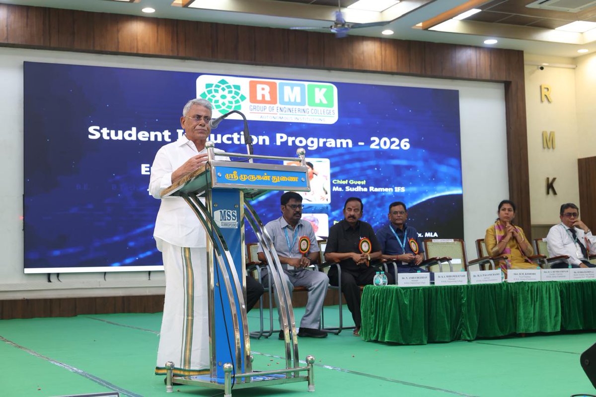 rmk_college's tweet photo. R.M.K. Group of Engineering Colleges proudly hosted an Eminent Lecture as part of the Student Induction Programme 2026–27, organized by the Department of Science &amp; Humanities.

🎙️ Chief Guest:
Ms. Sudha Ramen, IFS
Member Secretary, State Planning Commission, Government of TN https://t.co/wtZTPQlGBB