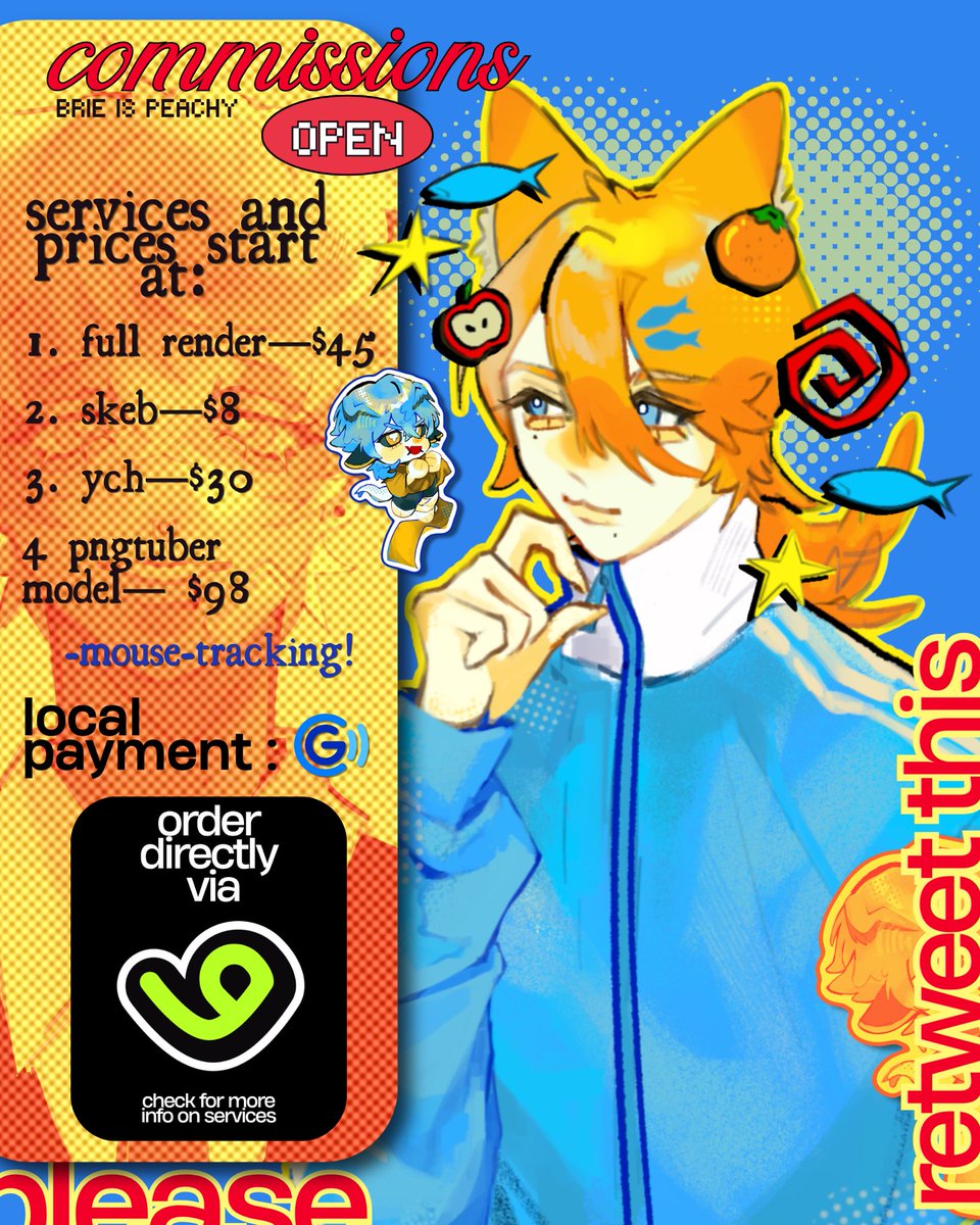BRIEISPEACHY's tweet photo. 𝒄𝒐𝒎𝒎𝒊𝒔𝒔𝒊𝒐𝒏 𝒐𝒑𝒆𝒏 🐟
[ 🧡 + 🔁 are appreciated! ]

★ full services &amp; detailed TOS on VGen 
★ discounts available! (dont miss out)
★ let’s make something cute together~ slots are open!

find me at https://t.co/ON3o1gcAga RIGHT NOW!! 🫵

#VgenComm #commission https://t.co/zbvaRBarqH