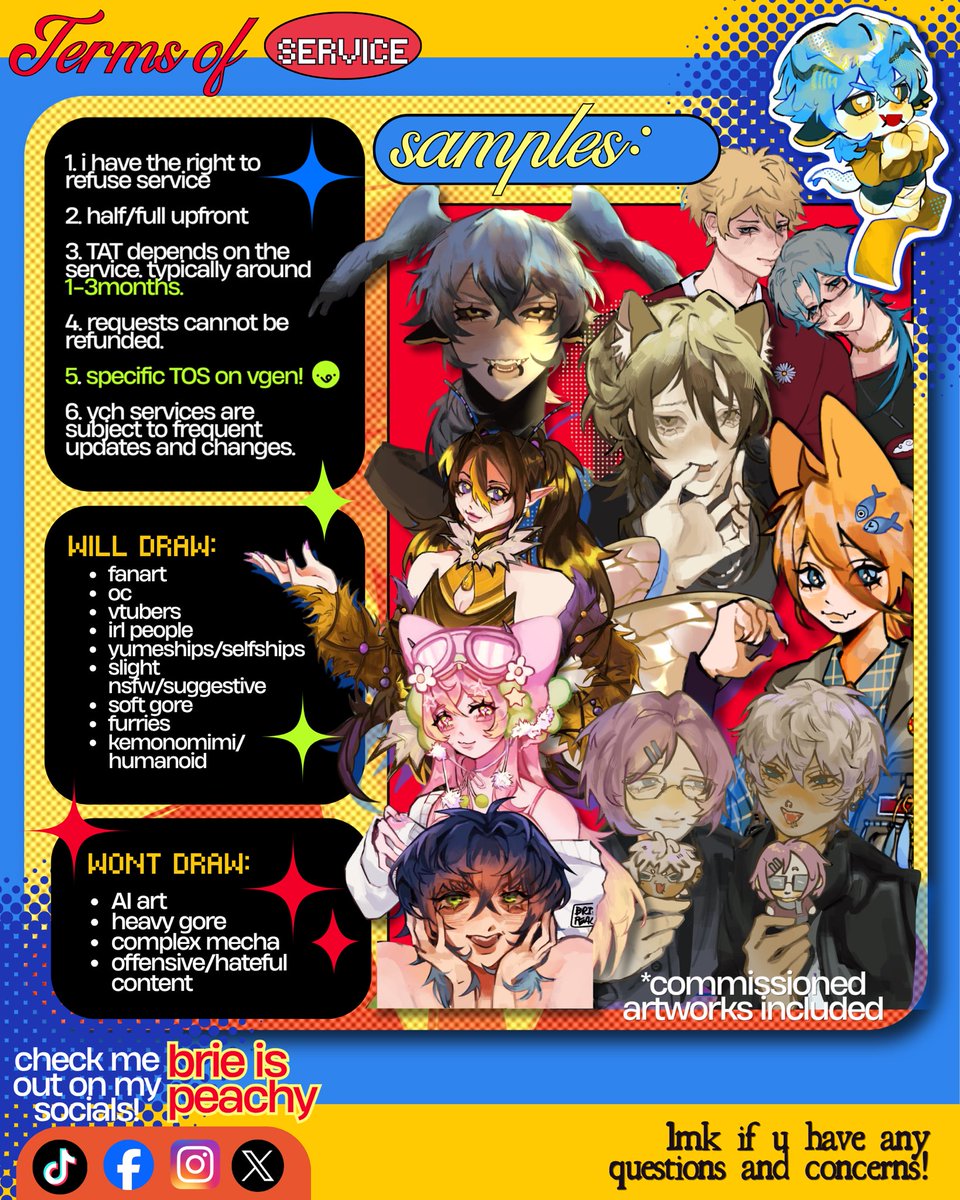 BRIEISPEACHY's tweet photo. 𝒄𝒐𝒎𝒎𝒊𝒔𝒔𝒊𝒐𝒏 𝒐𝒑𝒆𝒏 🐟
[ 🧡 + 🔁 are appreciated! ]

★ full services &amp; detailed TOS on VGen 
★ discounts available! (dont miss out)
★ let’s make something cute together~ slots are open!

find me at https://t.co/ON3o1gcAga RIGHT NOW!! 🫵

#VgenComm #commission https://t.co/zbvaRBarqH