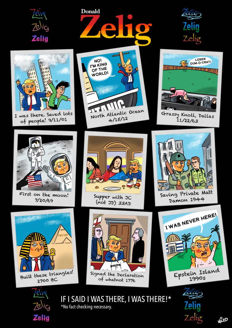 MathPlus's tweet photo. Omnipresent Trump

He claimed he was there!
How dare we doubt his presence?
Trust the messiah.

Art by ￼Mick O'Hara #Trump #lies #9/11 #TwinTowers #cartoon #haiku #poetry https://t.co/KkzsnsaPxe