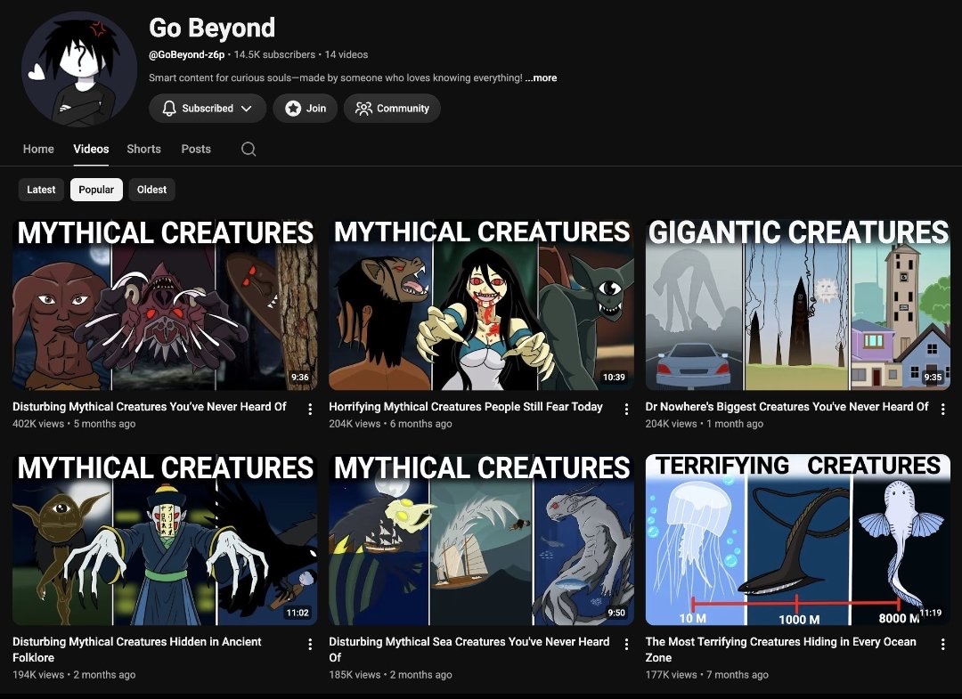 ProjectYta41654's tweet photo. NICHE TO COPY 🚨

- Go Beyond, 14.5K subs, 14 vids
- Niche: mythical/gigantic creatures, animated
- Top vid: 402K views

Simple format, consistent big views! 💰

Free Community: https://t.co/pHHPacch0U https://t.co/t1zKzGY3Am