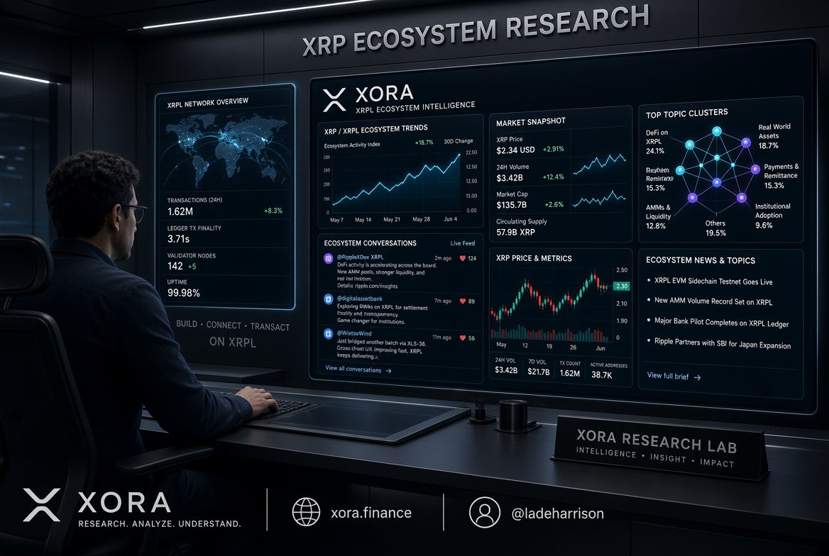 ladeharrison's tweet photo. Letβs take a look at XORA Research.
I researched current conversations across the XRP ecosystem to identify topic that could create useful XORA content.
Relevant content starts with knowing what the community is discussing.
https://t.co/A3Ew2iXGe6
#XORA #Research #XRP https://t.co/KuyaC6I9CA