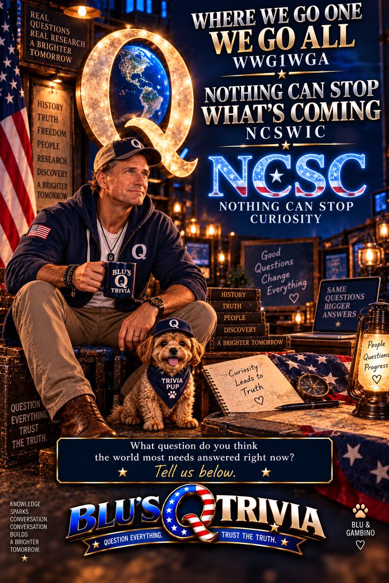 DreamBlu2813's tweet photo. “Great questions don’t just find answers—they open minds.”
🔵 BLU’S Q TRIVIA
Question Everything. Trust the Truth.
What question are you asking today? 👇
#BLUsQTrivia #QuestionEverything #TrustTheTruth #NothingCanStopCuriosity #NCSC #WWG1WGA #NCSWIC #Curiosity #Truth #RealQuestions #RealResearch #BrighterTomorrow