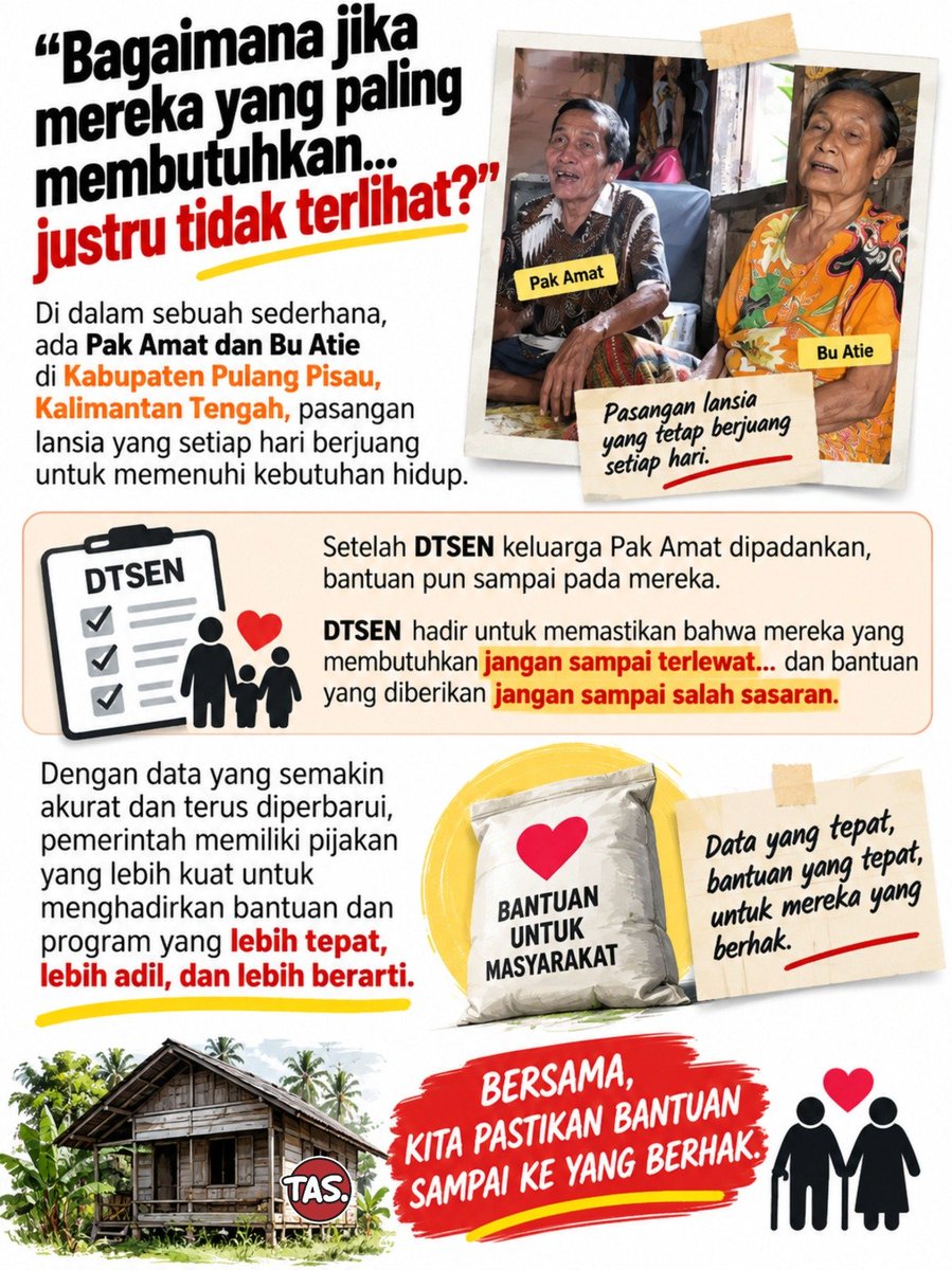 Lihat_Akoe's tweet photo. Pak Amat dan Bu Atie di Pulang Pisau berjuang setiap hari namun lama tak terjangkau. Setelah masuk DTSEN, bantuan akhirnya sampai ke tangan mereka. Reformasi Bansos memastikan tak ada yang terlewat karena tersembunyi. #DesilTepatSasaran https://t.co/XUwoXa78JO
