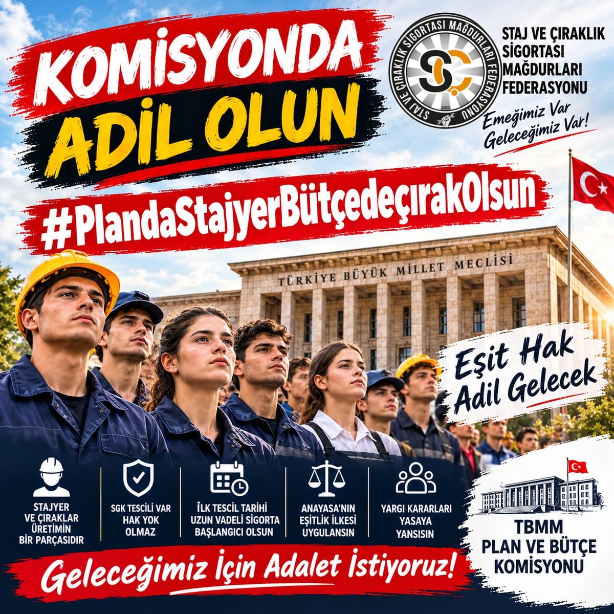 CirakStajFED's tweet photo. TÜRKİYE BÜYÜK MİLLET MECLİSİ PLAN VE BÜTÇE KOMİSYONU BAŞKANLIĞINA
Konu: Staj ve Çıraklık Sigortası 
Mağduriyetinin Giderilmesi, Uzun Vadeli Sigorta Başlangıcı Sayılması.

@mehmedmus 
@ifarukaksu 
@oerdem42 
@Nilgun_OK 
@sadullahkisacik 
@ayyuceturkestas 
@resulkurt34 
@haltinsoy68 
@orhanyegin 
@Mv_CavitAri 
@ahmetkilic16 
@GulizarBicer 
@AdaletKaya_ 
@ejderacikkapi 
@OzgurKarabat34 
@yasarkirkpinarr 
@UmitOzlale 
@cevdetakaychp 
@NecmettinErkan_
@MKalayci42 
@AVBakirlioglu 
@kamurantanhan47 
@GulsoySeydi 
@tahsinocakli 
@ertugkocacik 
@AvukatErsanAksu 
@55erhanusta 
@ismailgunes64 
@suleymansahan66 
@bakiersoymhp
 @SaruhanOluc
@isikhanvedat 
@memetsimsek

Çalışma hayatına erken yaşlarda, üretimin tam merkezinde başlayan stajyer ve çıraklar olarak Sosyal Güvenlik Sisteminde ciddi bir eşitsizlikle karşı karşıyayız. İşyerlerine ilk adımı attığımız gün tarafımıza SGK tescil numarası verilmiş ve sigortamızın başlatıldığı beyan edilmiştir. Ancak bu sigorta yalnızca "kısa vadeli" sigorta kollarına prim yatırılmasıyla sınırlı kalmış, uzun vadeli yaşlılık ve emeklilik primleri kapsam dışında bırakılmıştır. Bu durum, çocuk yaşta ter döken milyonlarca vatandaşı emeklilikte ciddi bir mağduriyetle baş başa bırakmıştır.  

Sosyal güvenlik mevzuatındaki mevcut uygulamalar ve Anayasa’nın eşitlik ilkesi çerçevesinde bakıldığında durum şu çelişkileri ortaya koymaktadır:

Avukatlık Stajı Borçlanması: 5510 sayılı Kanun’un 41. maddesi uyarınca avukatlara staj dönemleri için borçlanma imkânı tanınmış ve bu hak borçlanılan süreleri sigortalılık başlangıcına çekme imkânı sağlamıştır.  

Yurt Dışı Borçlanması: Yurt dışından gelen vatandaşların bulundukları ülkelerdeki ilk işe giriş veya staj tarihleri Türkiye'de de sigorta başlangıcı olarak kabul edilmektedir. 

Adaletsiz Ayrışma: Avukatlara tanınan ve yurt dışı borçlanmasında geçerli olan bu hakların, bu ülkenin üretimine çocuk yaşta bedenen katılan stajyer ve çıraklara tanınmaması Anayasa’nın "Kanun Önünde Eşitlik" ilkesine aykırılık oluşturmaktadır.

Yargıtay İçtihatları ve Üretime Katılım Gerçeği

Yargıtay 10. Hukuk Dairesi'nin ve iş mahkemelerinin son dönemde verdiği emsal kararlar, stajyer ve çırakların sanılanın aksine sadece "öğrenim" görmediğini, doğrudan üretimin ve çalışma hayatının bir parçası olduğunu tescillemiştir. Yüksek yargı, fiilen üretime katılan ve beden gücüyle çalışan kişilerin hakiki anlamda sigortalı sayılması gerektiğini vurgulayarak bu mağduriyetin hukuki zeminini netleştirmiştir.  

Taleplerimiz  
Plan ve Bütçe Komisyonu’nda görüşülmekte olan bütçe ve kanun teklifi süreçlerinde bu sesin duyulmasını istiyoruz:

Staj ve çıraklık dönemindeki ilk tescil tarihlerinin uzun vadeli sigorta kolları başlangıcı olarak kabul edilmesini, 

Yargı kararlarının gösterdiği "fiili üretim" gerçeğinin yasama organı tarafından görmezden gelinmeyip yasal düzenlemeyle çözüme kavuşturulmasını arz ve talep ederiz.

Saygılarımızla,
Staj ve Çıraklık Sigortası Mağdurları Federasyonu

Komisyonda Adil Olun
#PlandaStajyerBütçedeçırakOlsun