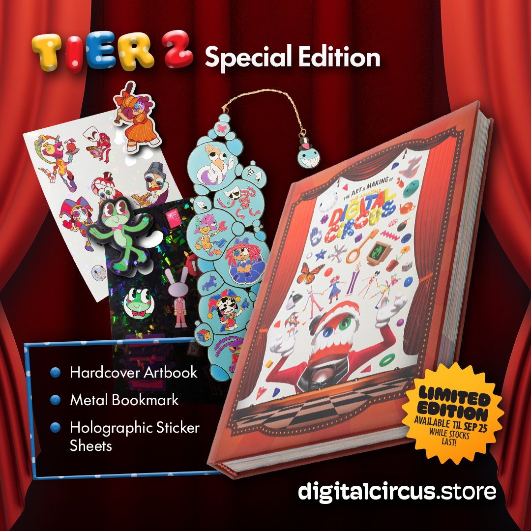 glitch_prod's tweet photo. Concept art, production stories and Kinger - the new Art and Making of The Amazing Digital Circus book has it all! 🎪
The special hardcover edition and more are available until September 25! https://t.co/WF7lb3fKdo