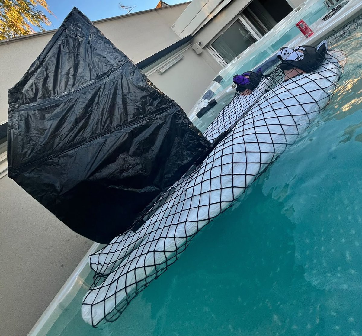 Frenchy_pup's tweet photo. Transformed @pupkalli and @fresco1583 pup into a double momified catamaran. Who wants to ride them ? 😝 with @hantz45 https://t.co/te9ZF9y7HN