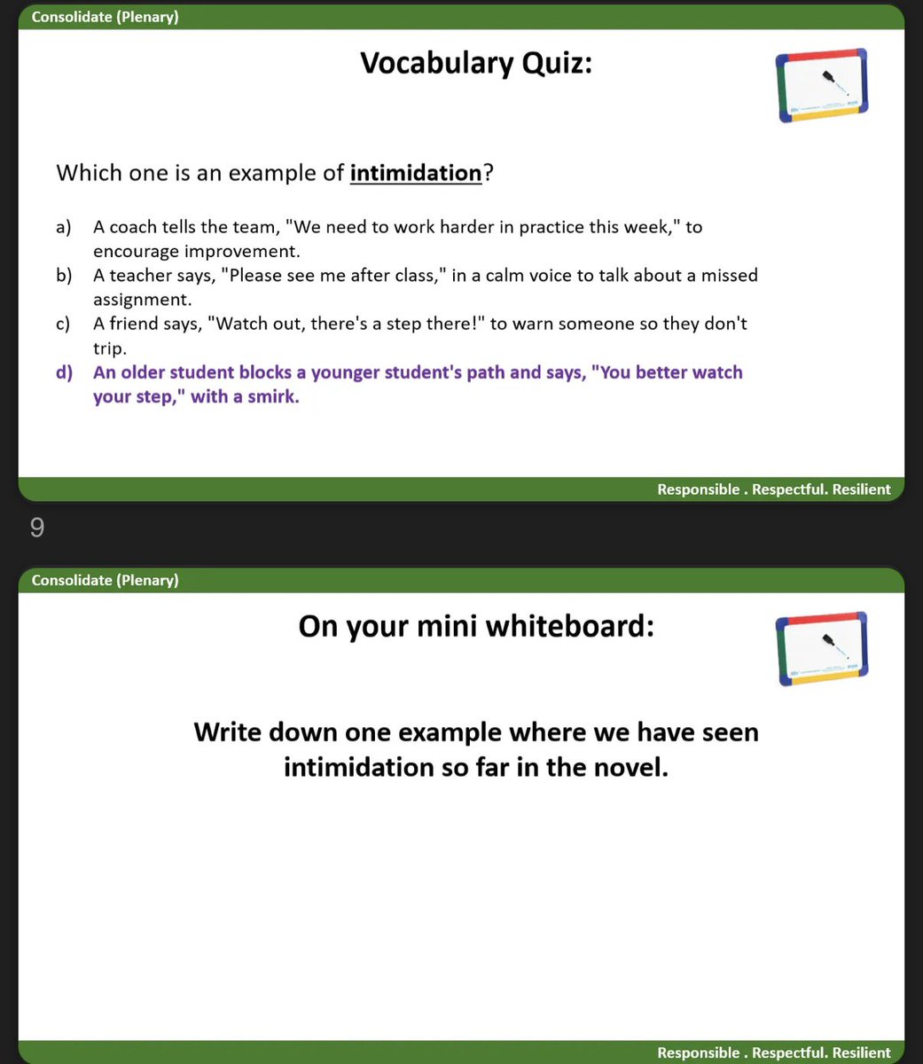 hkateaching's tweet photo. I’ve been trialling different ways to embed mini-whiteboards effectively in English, particularly as our subject demands depth, breadth and analytical thinking

They’re proving to be a really effective tool for CFU, particularly when assessing vocabulary knowledge 

See attached: https://t.co/ctdq03xsyV