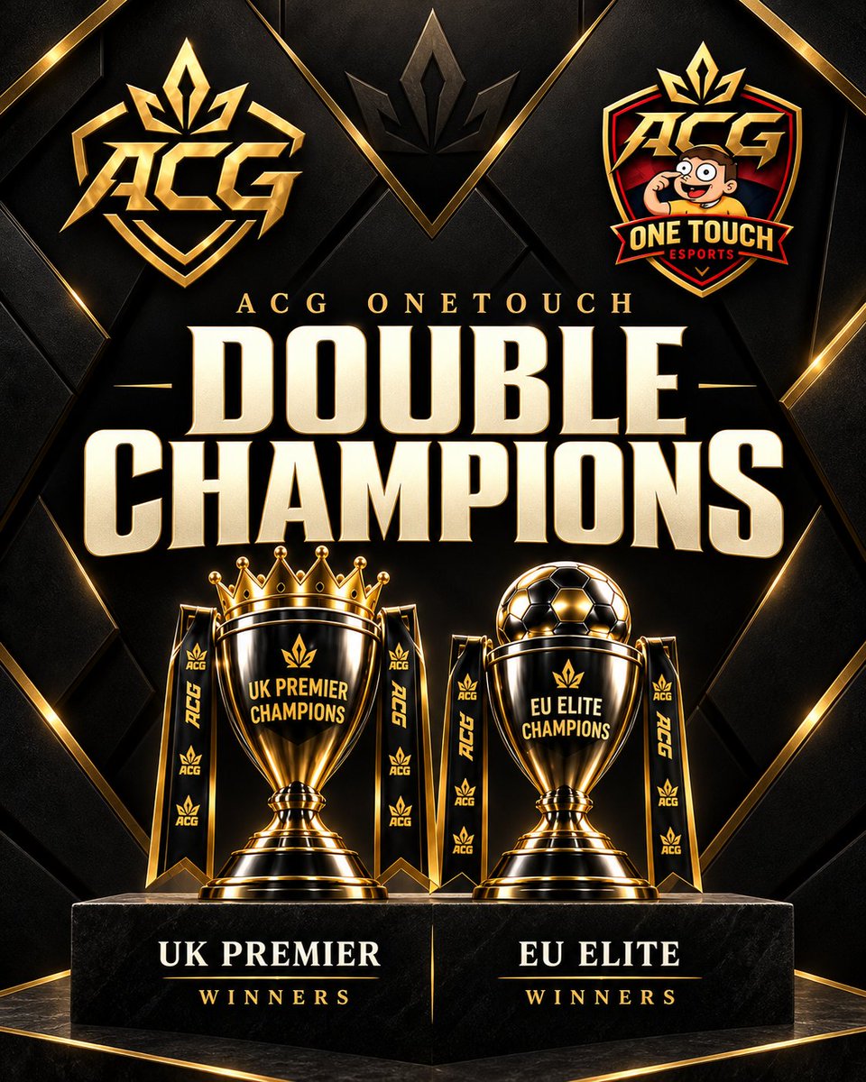 TeamACG_'s tweet photo. Two titles. OneTouch. 🏆🏆

ACG OneTouch are your UK Premier and EU Elite champions!

A double worth celebrating. Congratulations to the entire management and squad 💛🖤

@Mellanator @Mo_Arsenal90 @zTC99x  @OneTouch_VPG 

#TeamACG #EAFC #ProClubs https://t.co/yJ6Lg092oN