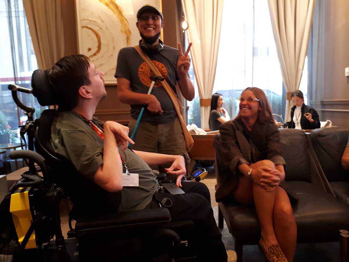 DisabilityChall's tweet photo. We had a great time in Toronto at the St. Regis hotel where EDFC Participants in the area and cast and producers from BEING HEUMANN got to meet up and discuss the Film Challenge. Old friends got to catch up and new friends were made. We’re so grateful for the disability community and how connections are made all over the world. 

ID: Group of people with and without disabilities gather in the lounge at the St. Regis. 

 #disabilityfilmchallenge #easterseals #DisabilityFilm #DisabilityStories #DisabilityInclusion