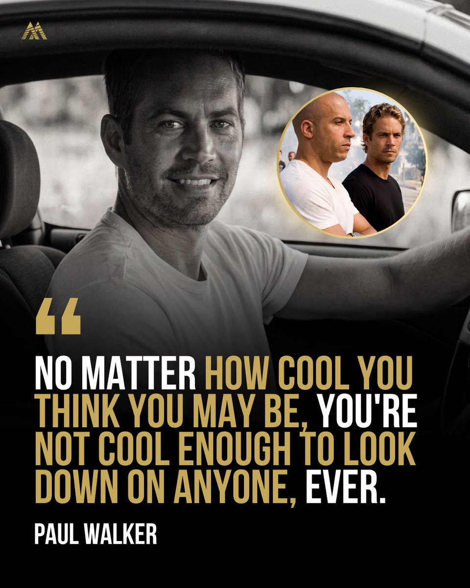 ByMindsets's tweet photo. “No matter how cool you think you may be, you’re not cool enough to look down on anyone, ever”

- Paul Walker 💭🕊️ https://t.co/uz0TyaDwOc
