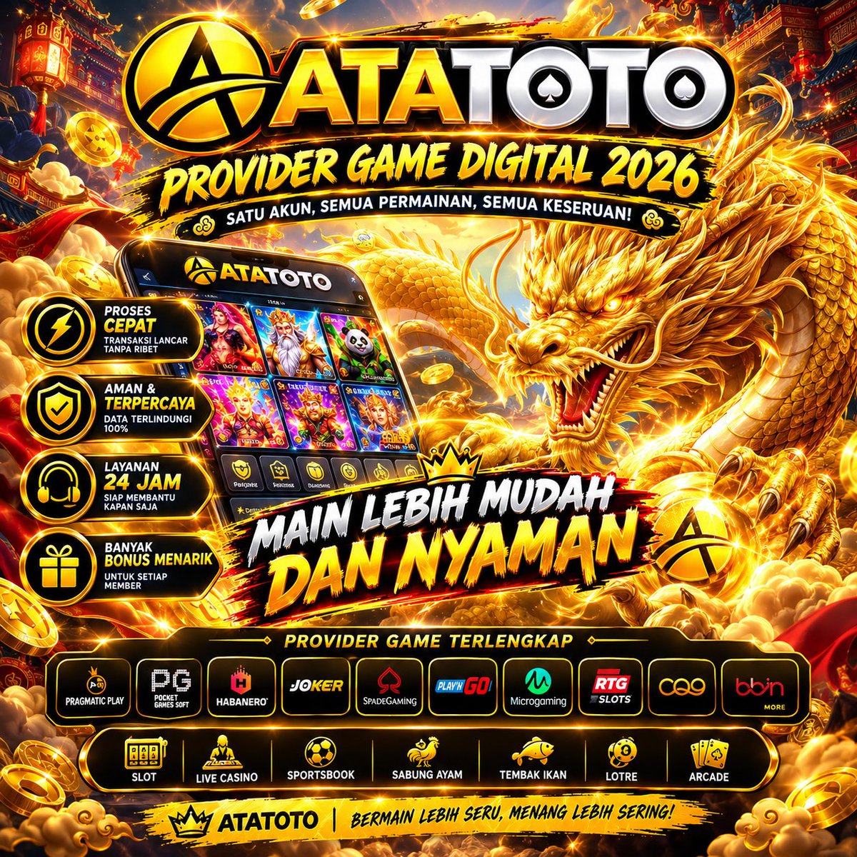RioSatriomp4y's tweet photo. 🐉🔥 Naga emas hadir membawa energi baru di dunia digital 2026!

Visual spektakuler, desain modern, dan nuansa Asia yang kuat berpadu dalam konsep ATATOTO. ✨

#ATATOTO #GameDigital #HiburanDigital #Digital2026 #NagaEmas #TeknologiDigital https://t.co/2R2CgK3Q0o