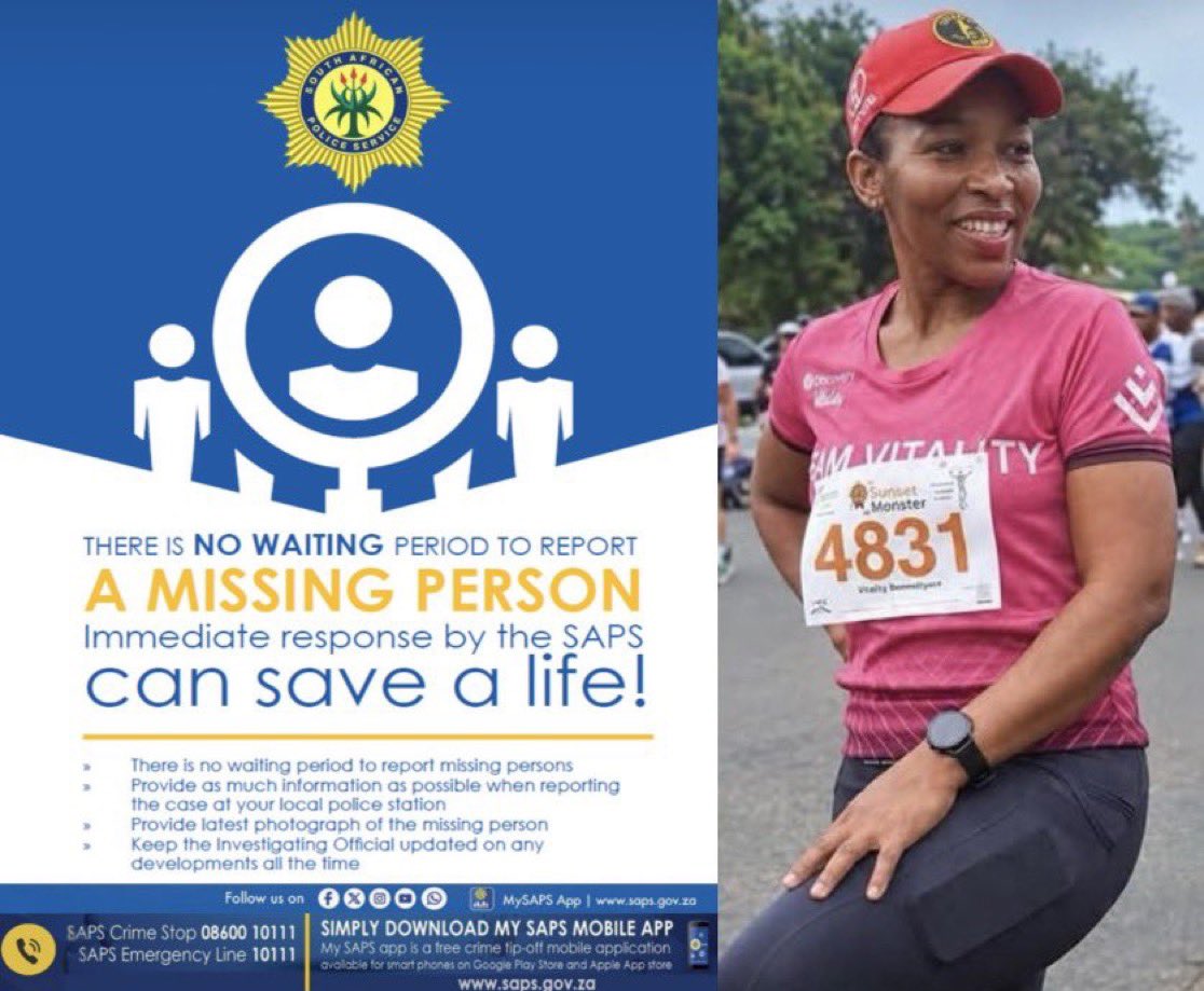 Radebe_merci's tweet photo. We cannot allow a missing person to become yesterday’s news.

Elizabeth Mokolo Moselakgomo, 38, also known as “Tsontso”, has been missing since 10 September after going for an afternoon run in Kempton Park.

SAPS is appealing for information.

📞 082 465 7249

Keep sharing until she is found.