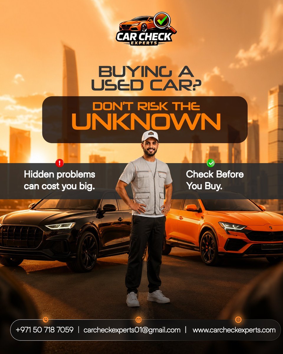 ShalaLule1io's tweet photo. Buying a used car without an inspection is a gamble. Hidden repairs can drain your savings fast. Get it checked before you hand over your cash. Book your inspection today: +971 50 718 7059 https://t.co/Qkvxb2Sbfc