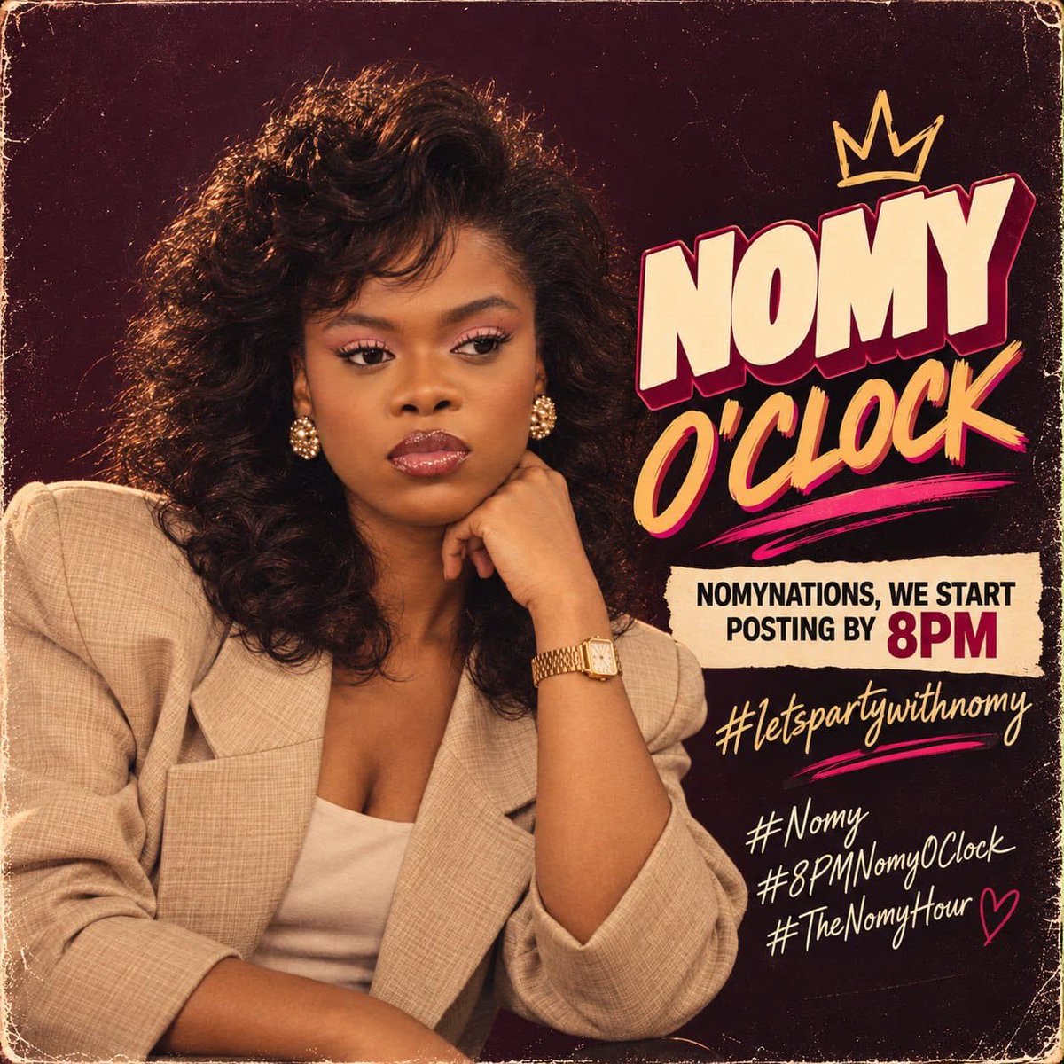 JoycePearl230's tweet photo. Let go babyyyyy
Time to trend nomy 80s
#Nomy
#9pmNomy0clock
#Thenomyhour
#letspartywithnomy https://t.co/rulUExj1jP