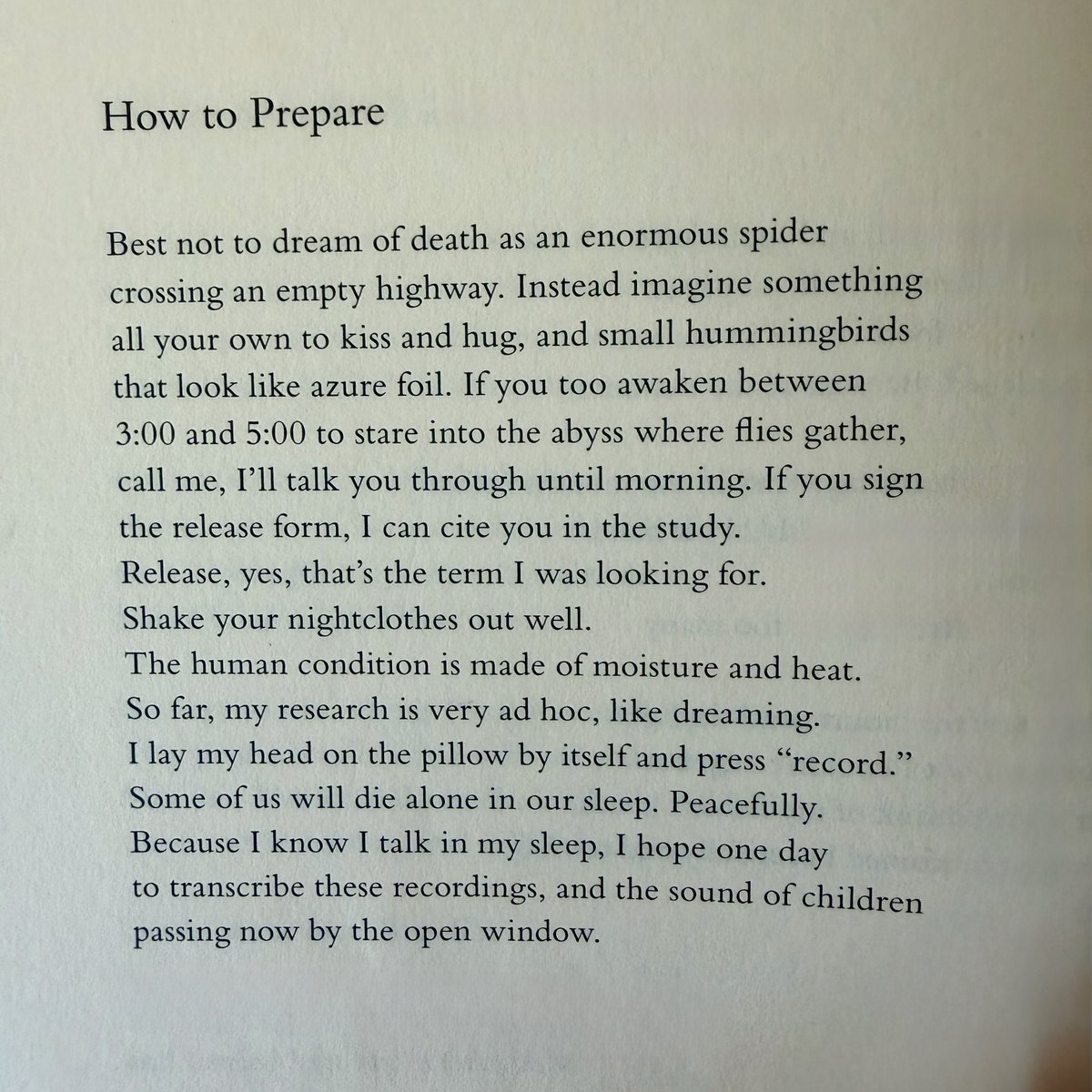 MalcolmFarley's tweet photo. "How to Prepare" from Catherine Barnett's "Solutions for the Problem of Bodies in Space," 2024. @graywolfpress
#sonnet-ish #arspoetica #deathfear #humanconditions #poems #poetry
@BorisDralyuk @StellaHayesPoet https://t.co/0WnjneLLDs