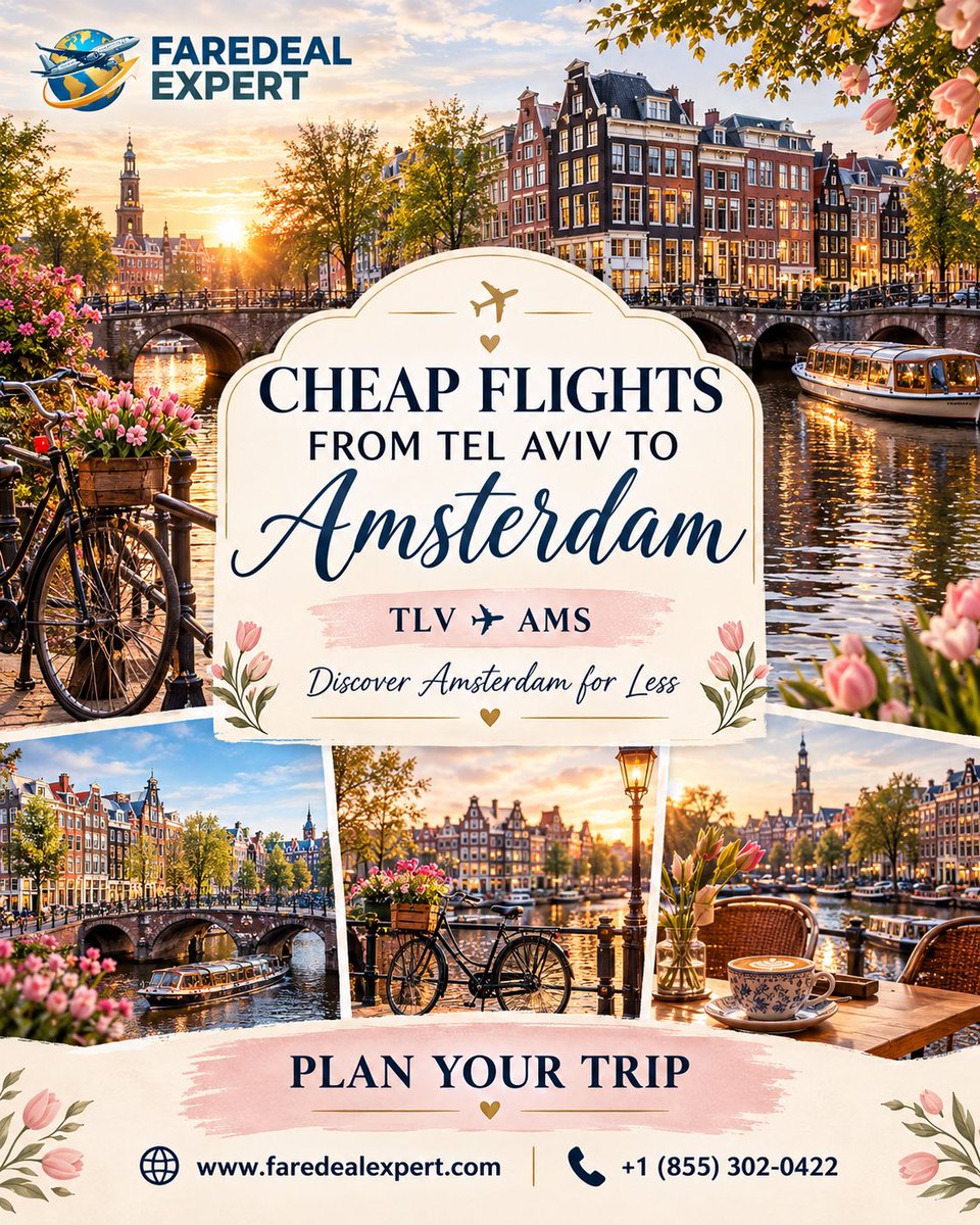 Faredealexpert's tweet photo. ✈️Planning a trip from Tel Aviv to Amsterdam? Discover smart airfare options with FareDeal Expert and make your European journey easier. Call +1 (855) 302-0422 or visit https://t.co/UmOAHzWr2w for flight assistance.
#CheapFlights #TelAvivToAmsterdam #FlightDeals #FareDealExpert https://t.co/CLVWw1pTQW